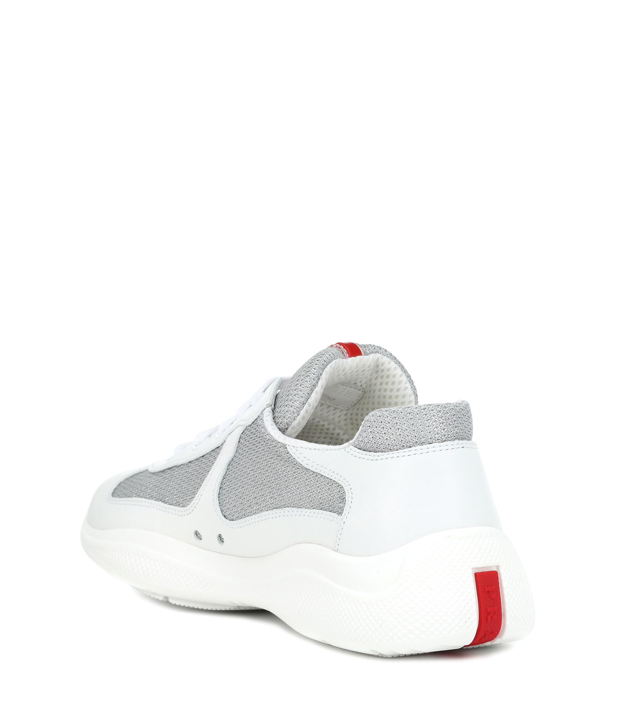 white and silver prada sneakers