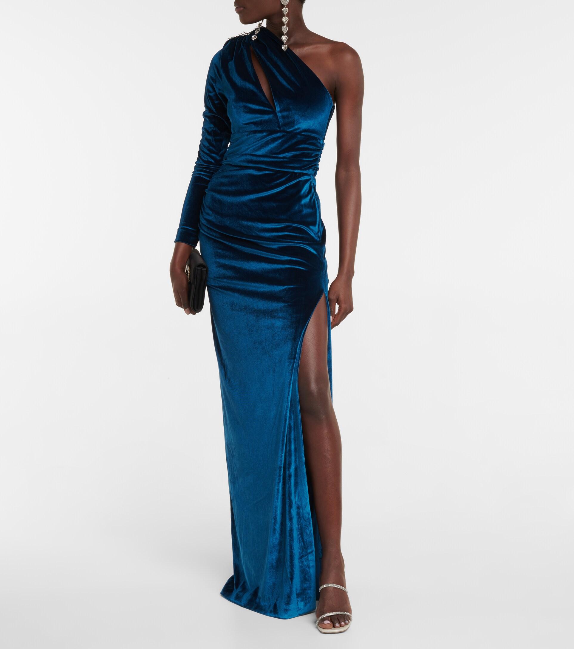 Blue Velvet One Shoulder Dress Shop 