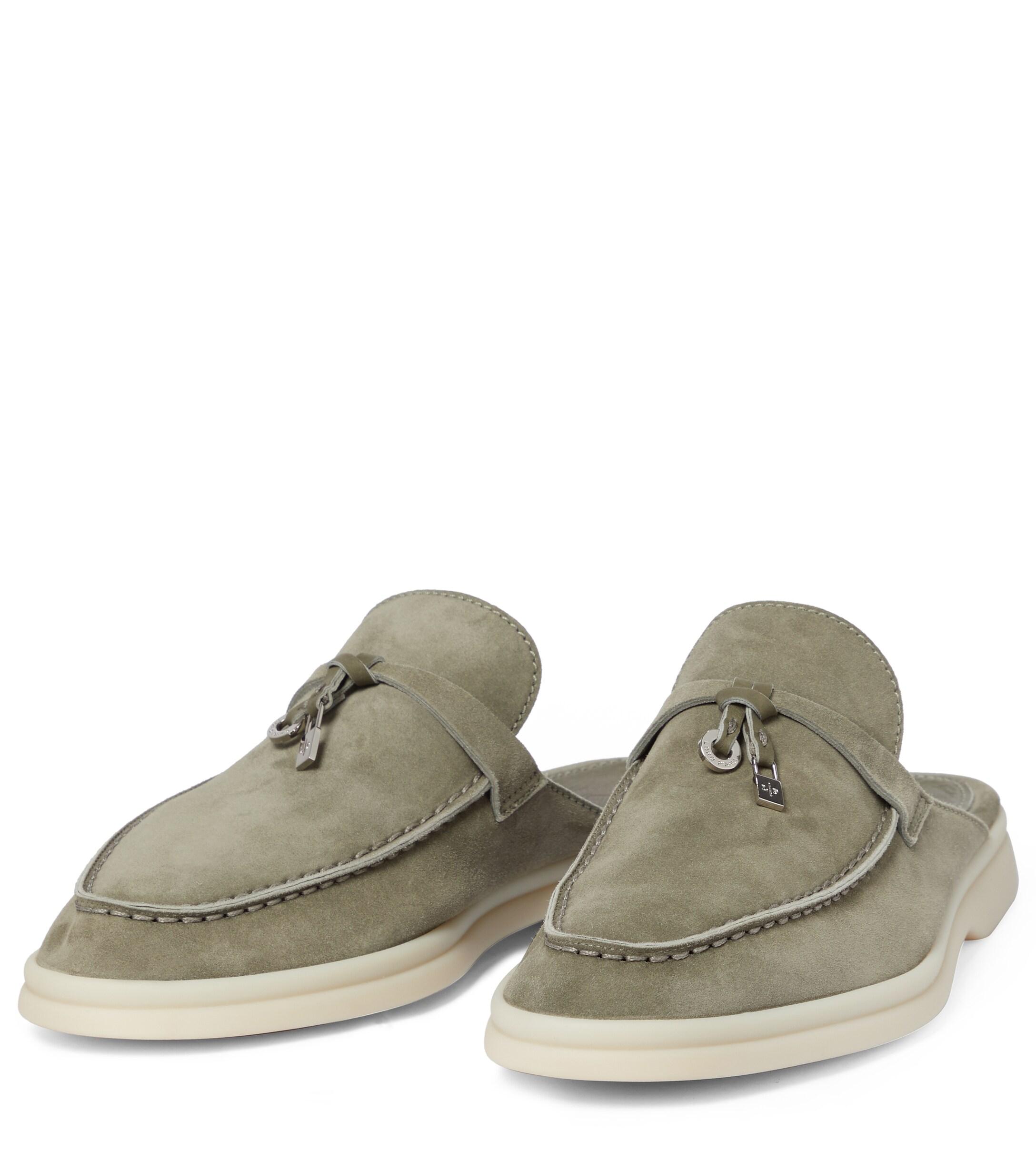 Loro Piana Babouche Charms Walk Suede Mules in Green | Lyst