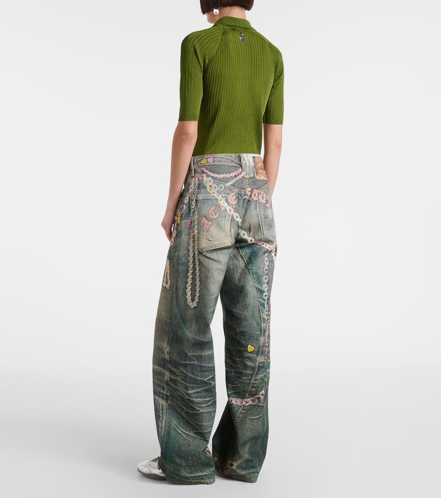 1981 trompe l'oeil ワイドジーンズ 1981 Trompe l'oeil low-rise wide-leg jeans in blue - Acne