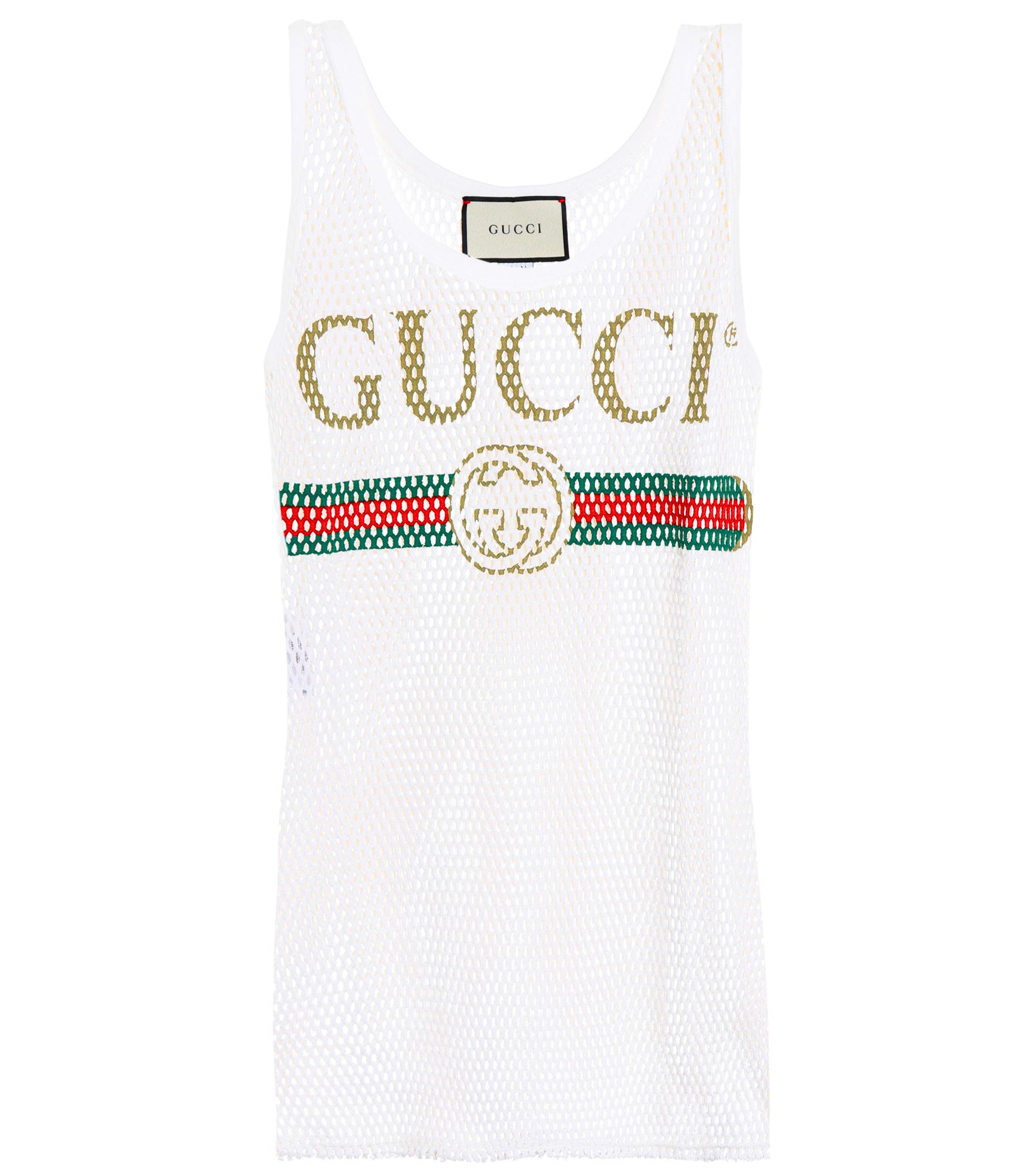 Gucci Mesh Cotton Tank Top in White | Lyst