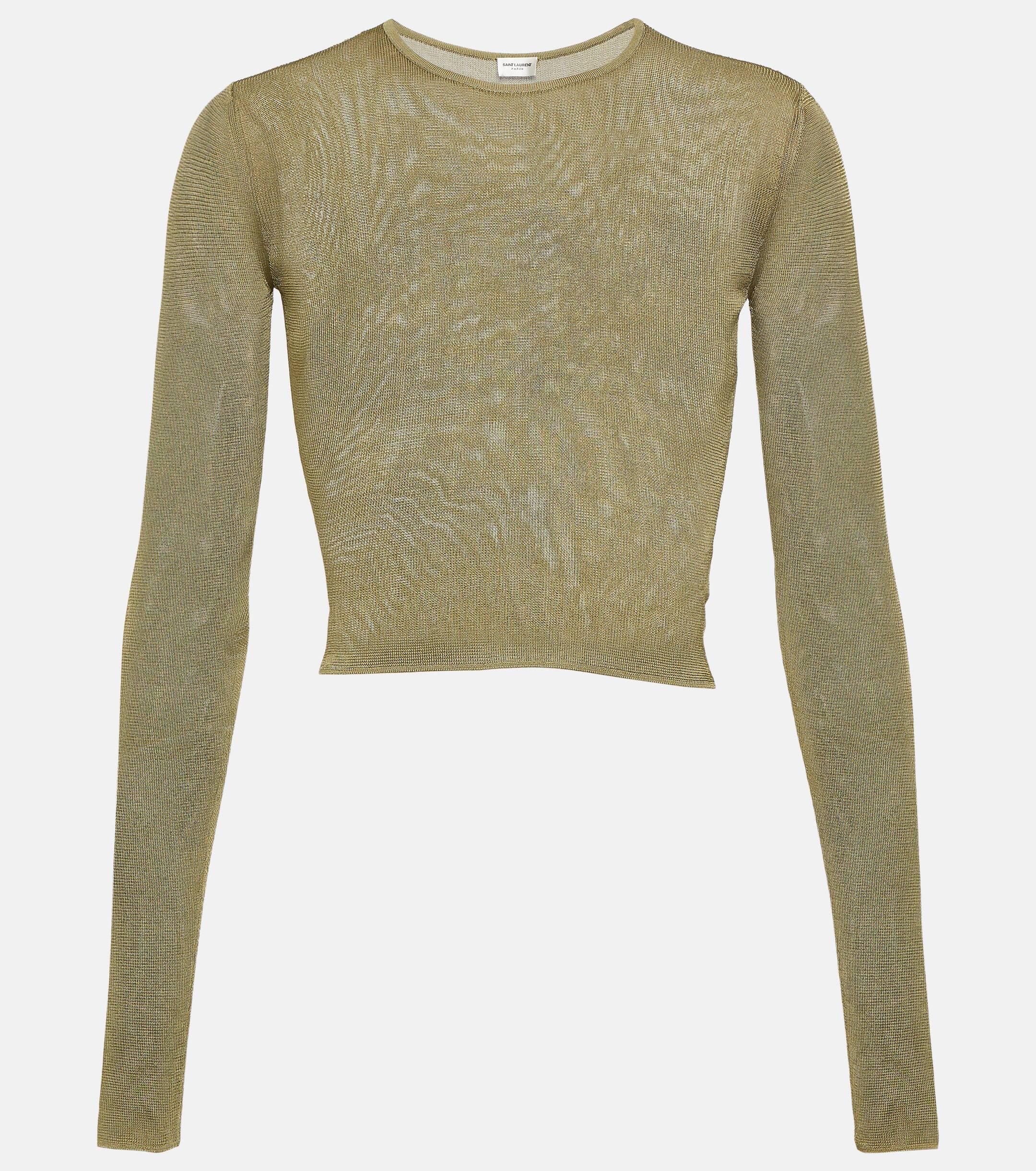 Tシャツ・カットソー SAINT LAURENT Semi-sheer certified viscose knitted top Verde Saint Laurent Semi-Sheer Certified Viscose Knitted Top in