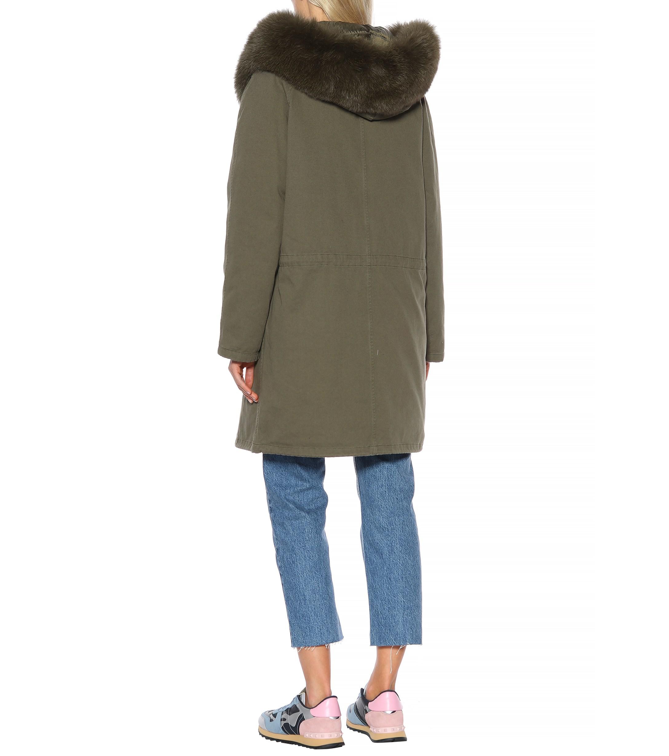 Army by Yves Salomon Fur-trimmed Cotton Parka Coat in Green - Lyst