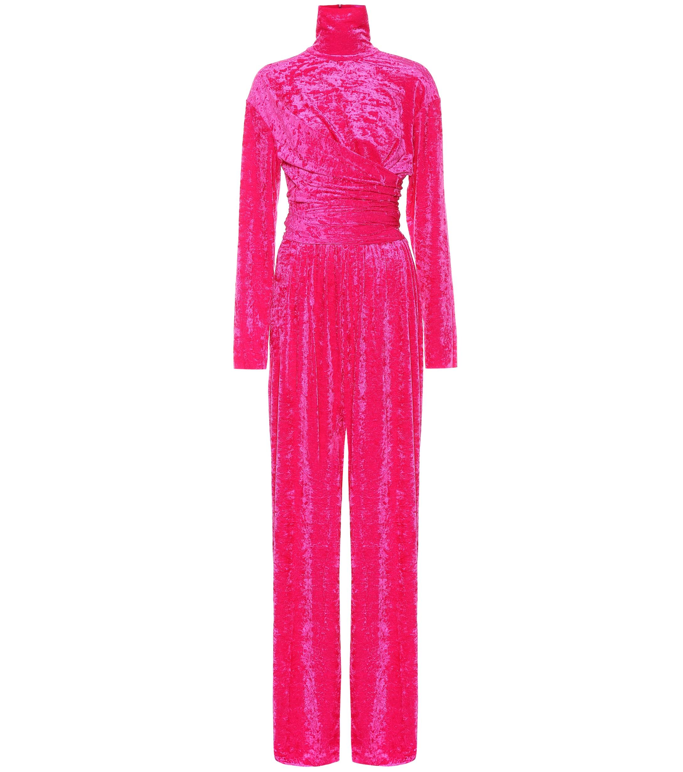 Balenciaga Crushed-velvet Turtleneck Jumpsuit in Fuchsia (Pink) - Lyst