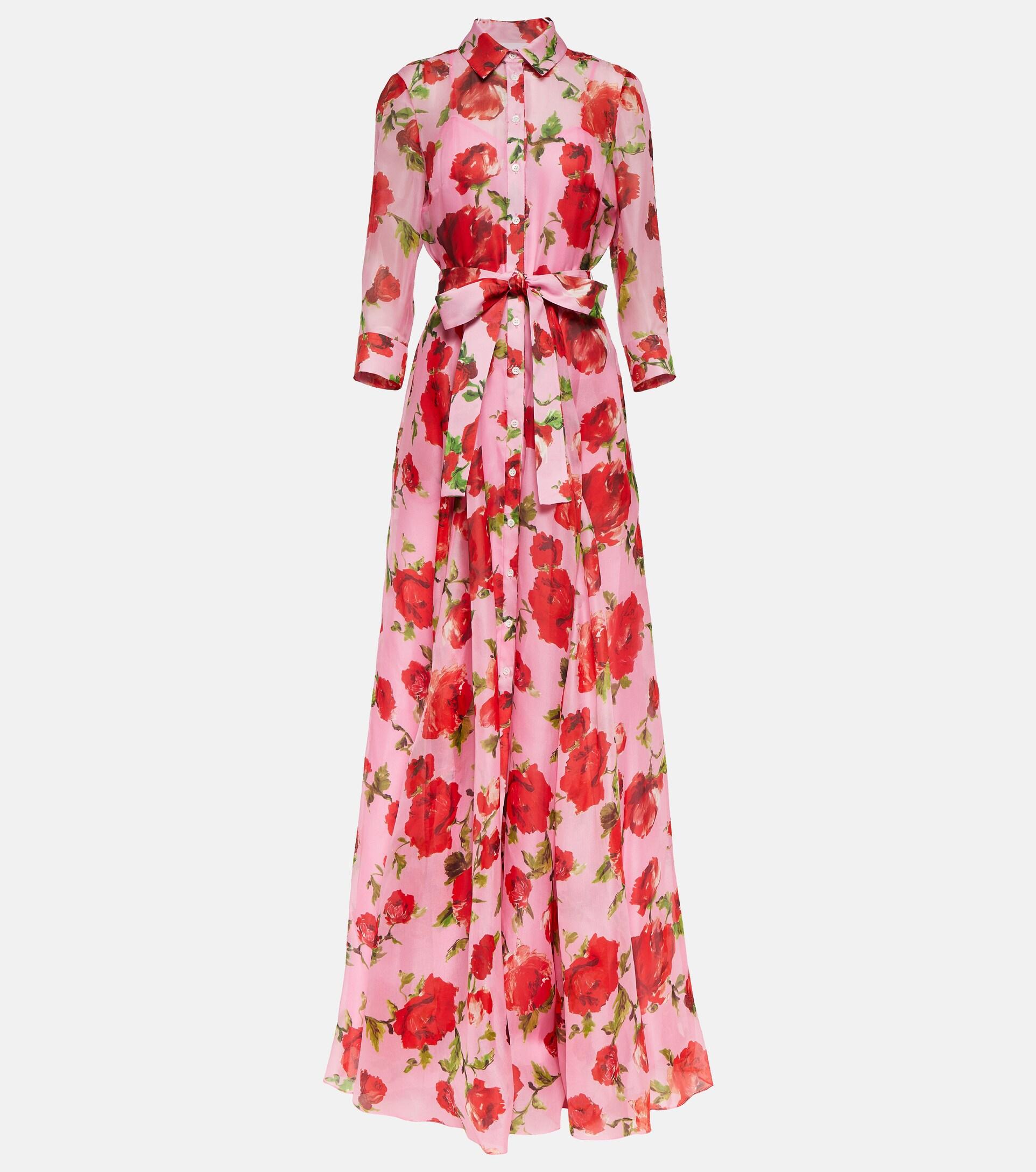 Carolina Herrera Floral Silk Chiffon Gown in Red | Lyst