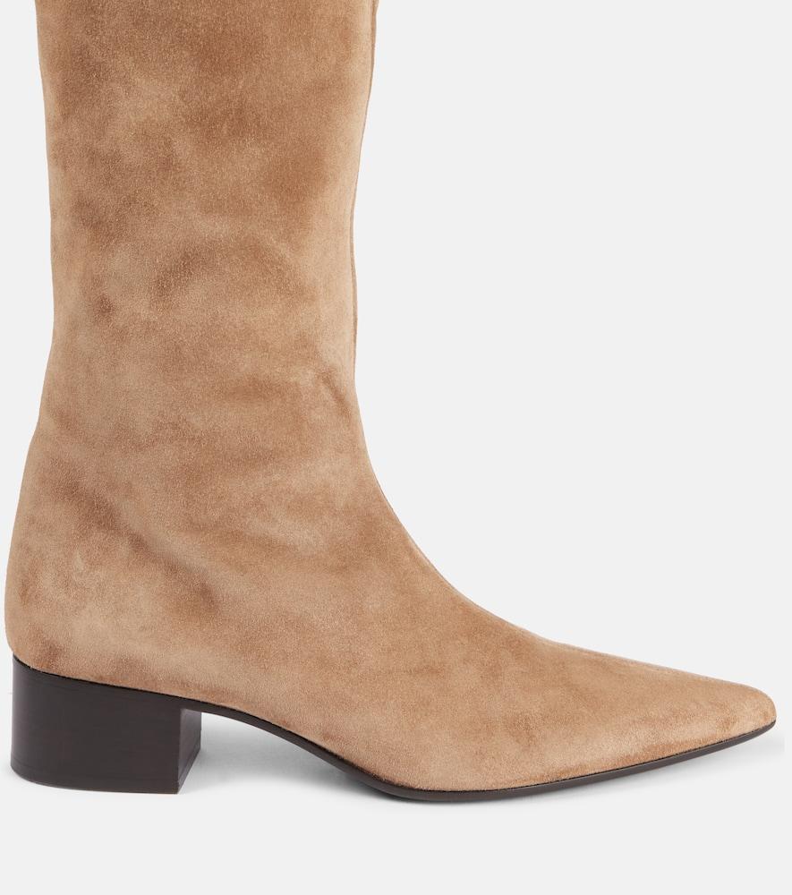 Otrain Tan Knee High Boots Sale Khaite Taupe Suede Boots Knee