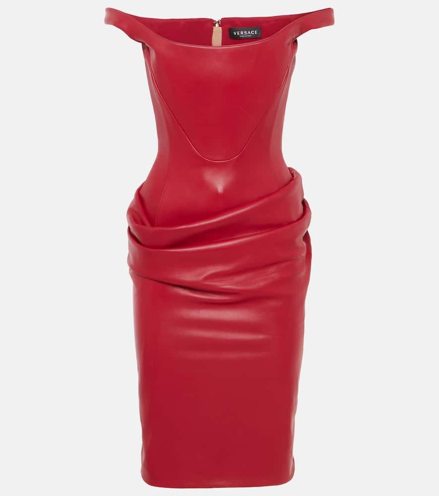 Versace Draped Leather Corset Minidress in Red | Lyst