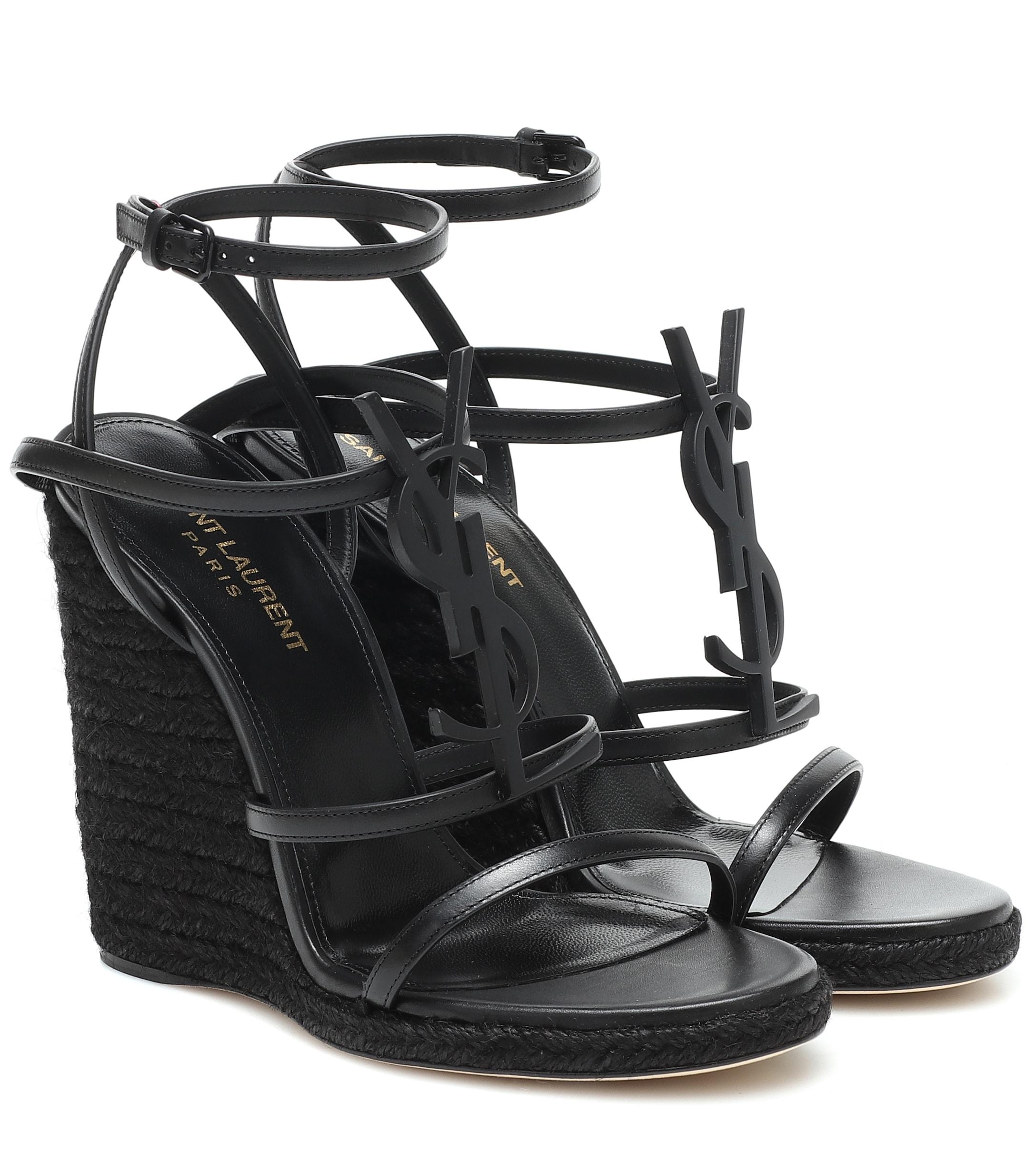 Saint Laurent Cassandra 115 Wedge Espadrille Sandals in Black - Lyst
