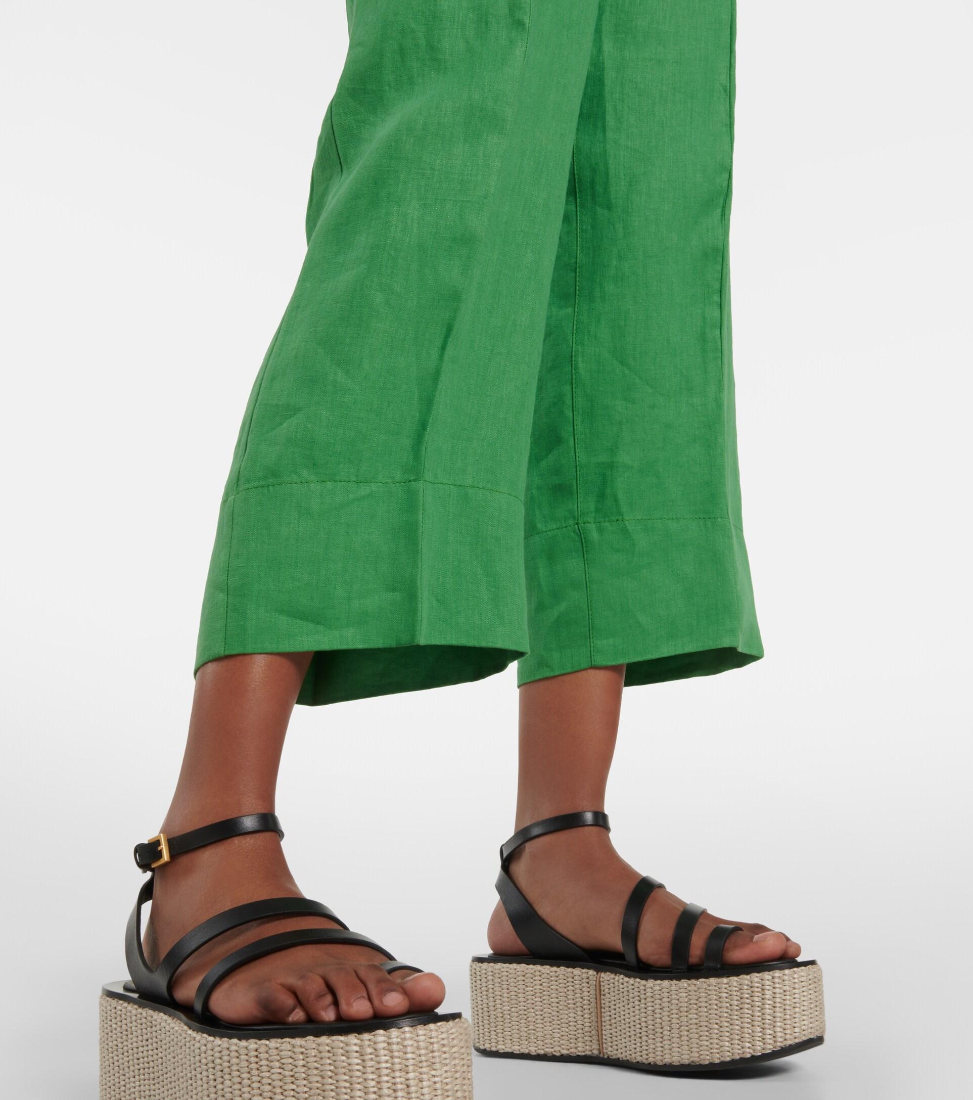 Max Mara Rebecca Cropped Linen Pants in Green | Lyst