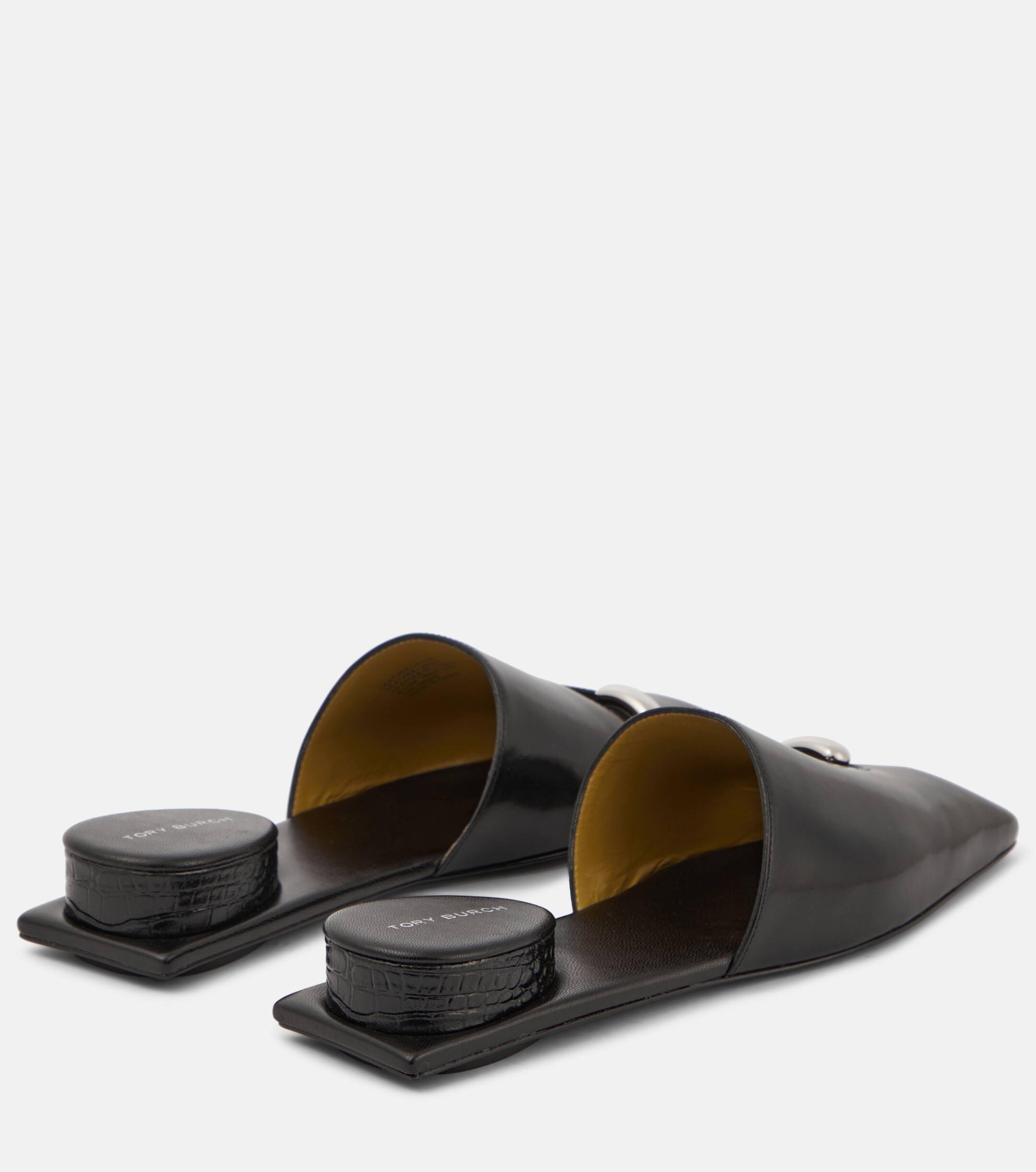 Tory Burch Pierced Leather Mules in Black | Lyst Canada