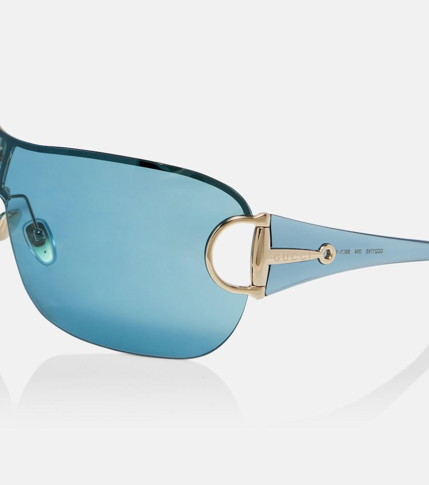 Gucci Half Horsebit Shield Sunglasses in Blue | Lyst