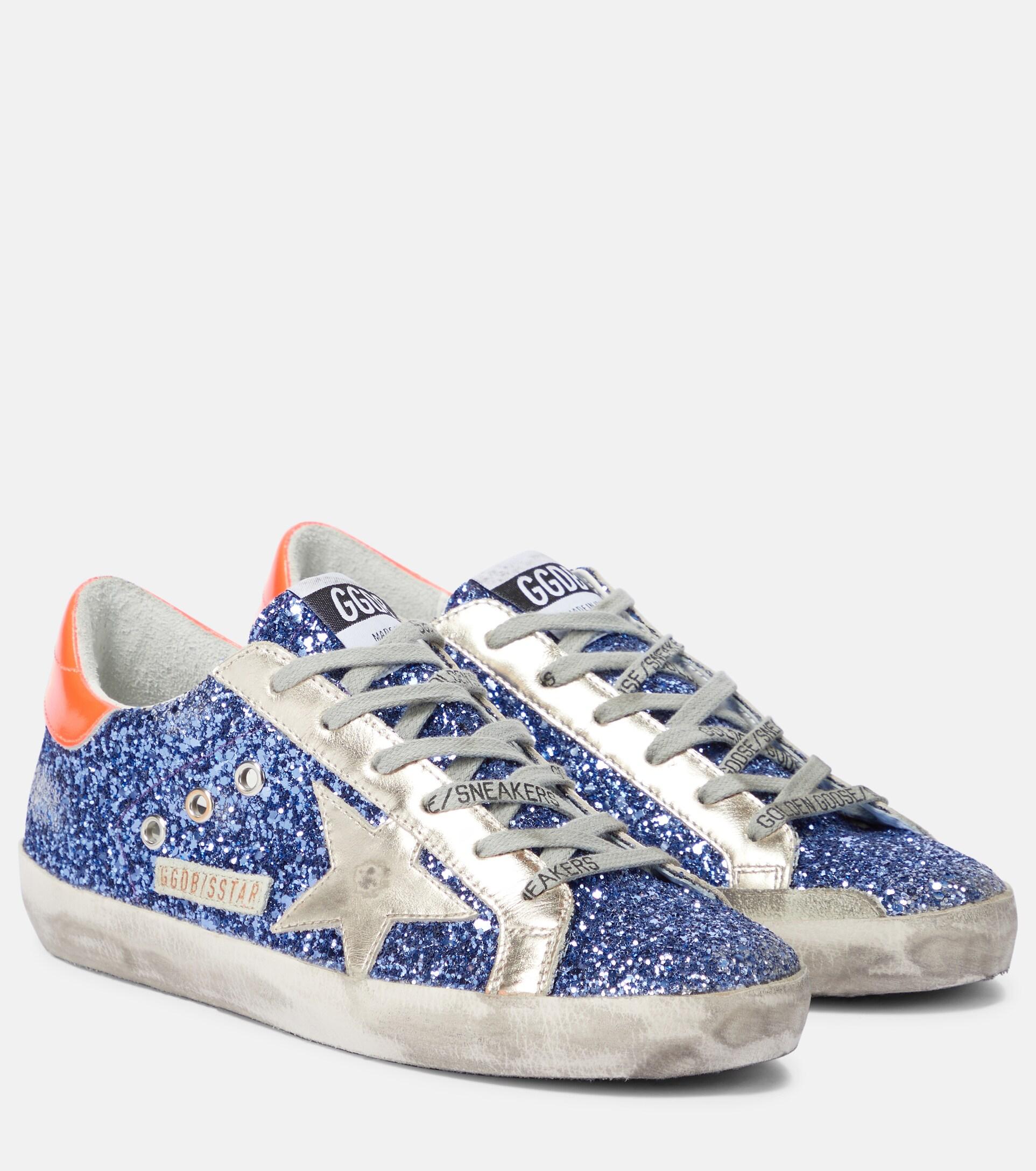 Golden Goose Super-star Embellished Leather Sneakers in Blue Golden Goose Super-star Embellished Leather Sneakers in Blue