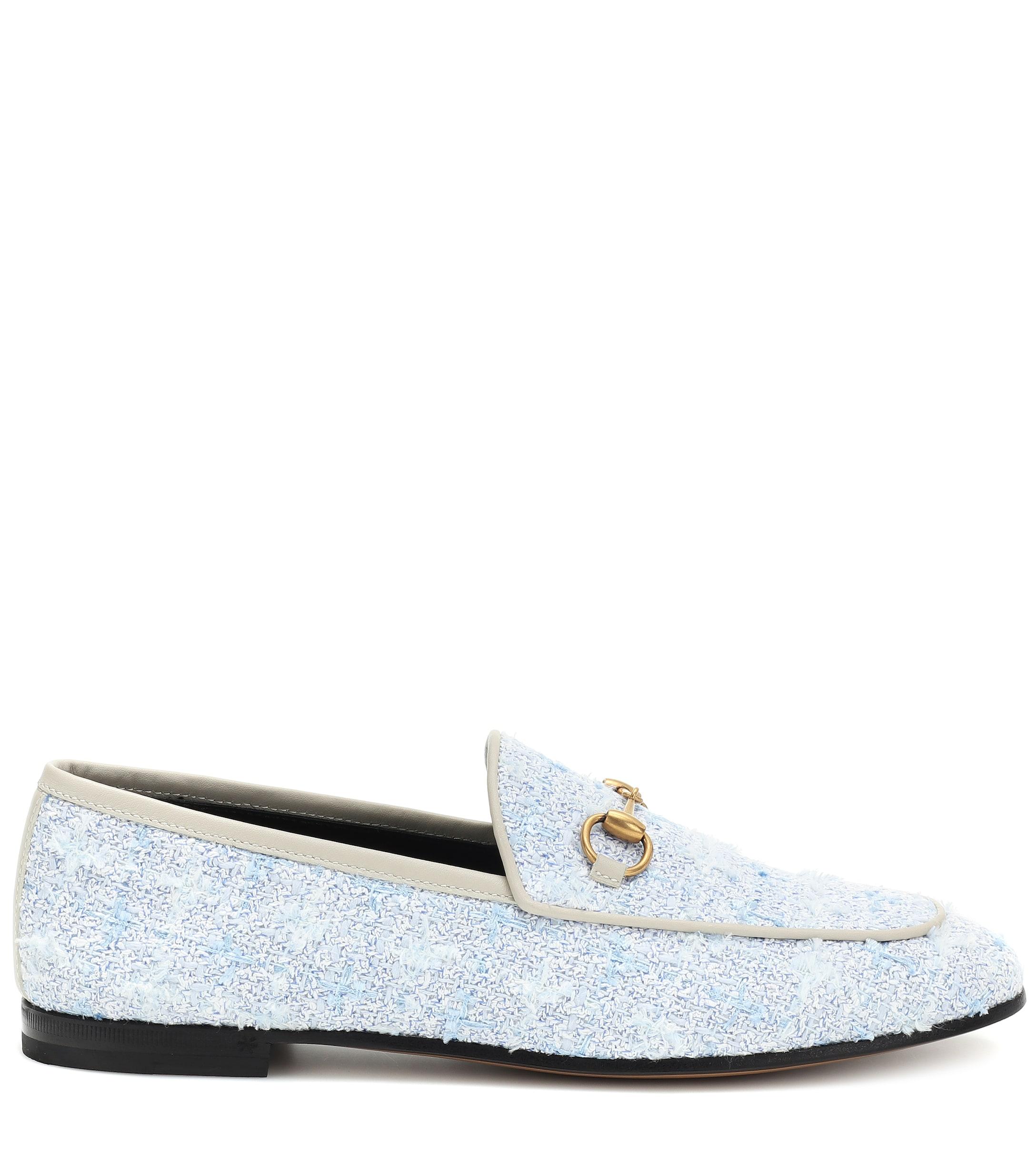 gucci blue tweed loafers