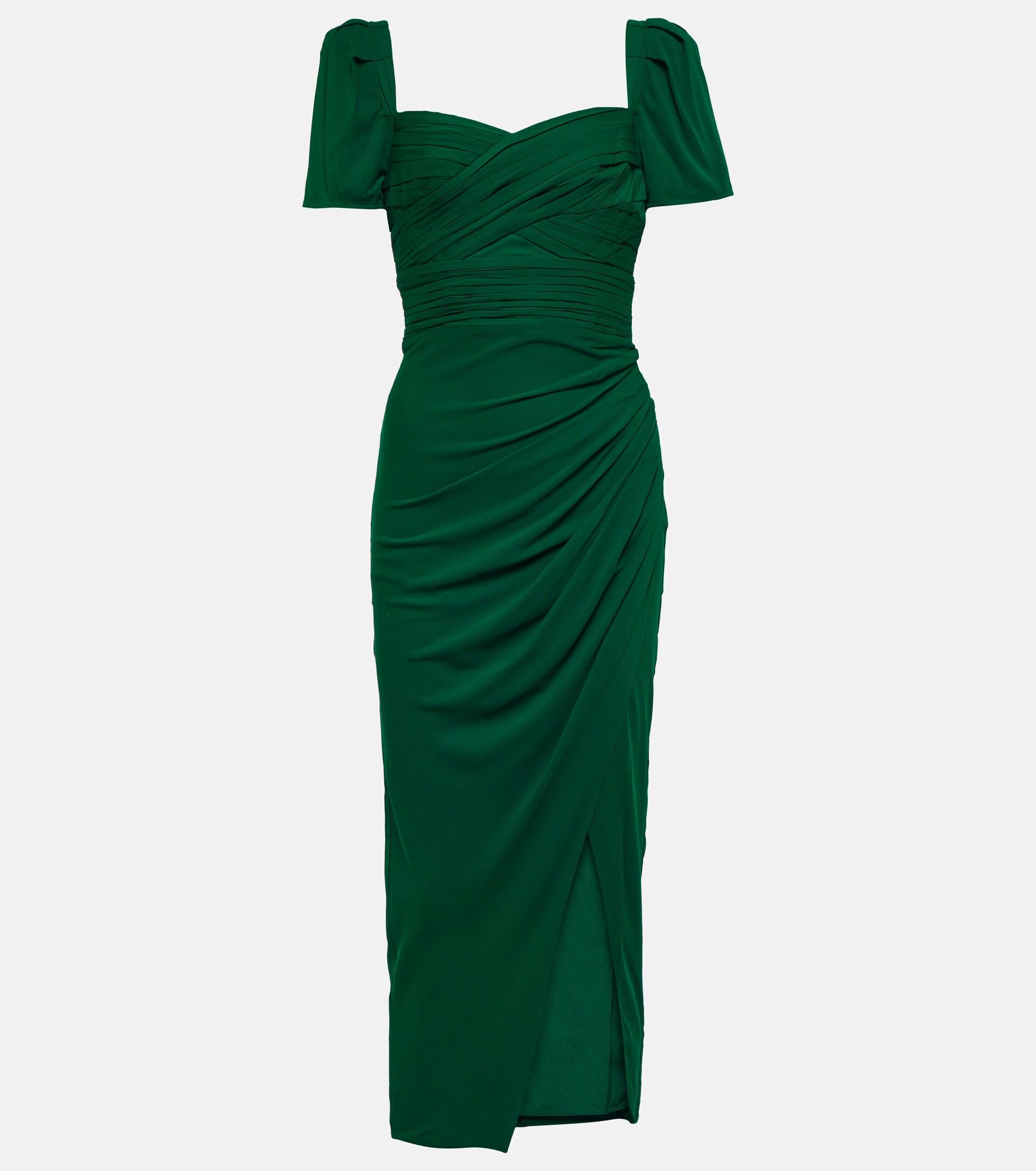 Self-Portrait Draped Crepe Midi Dress in Green | Lyst