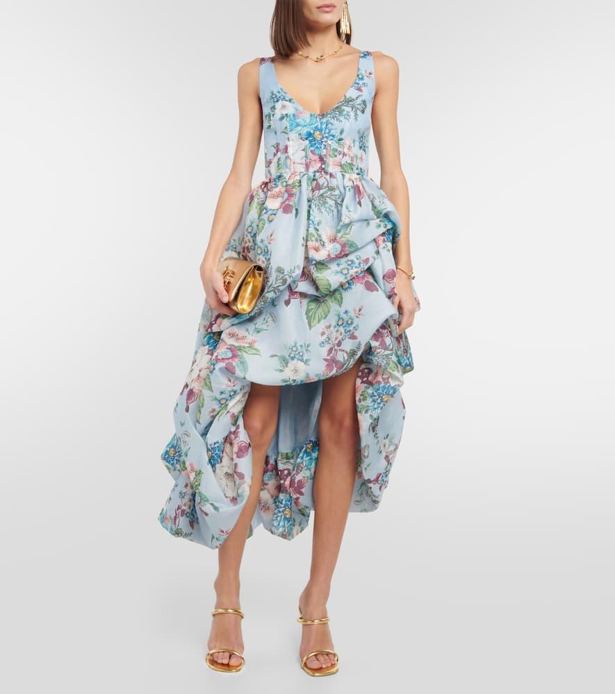 Zimmermann Matchmaker Floral Linen And Silk Midi Dress in Blue | Lyst