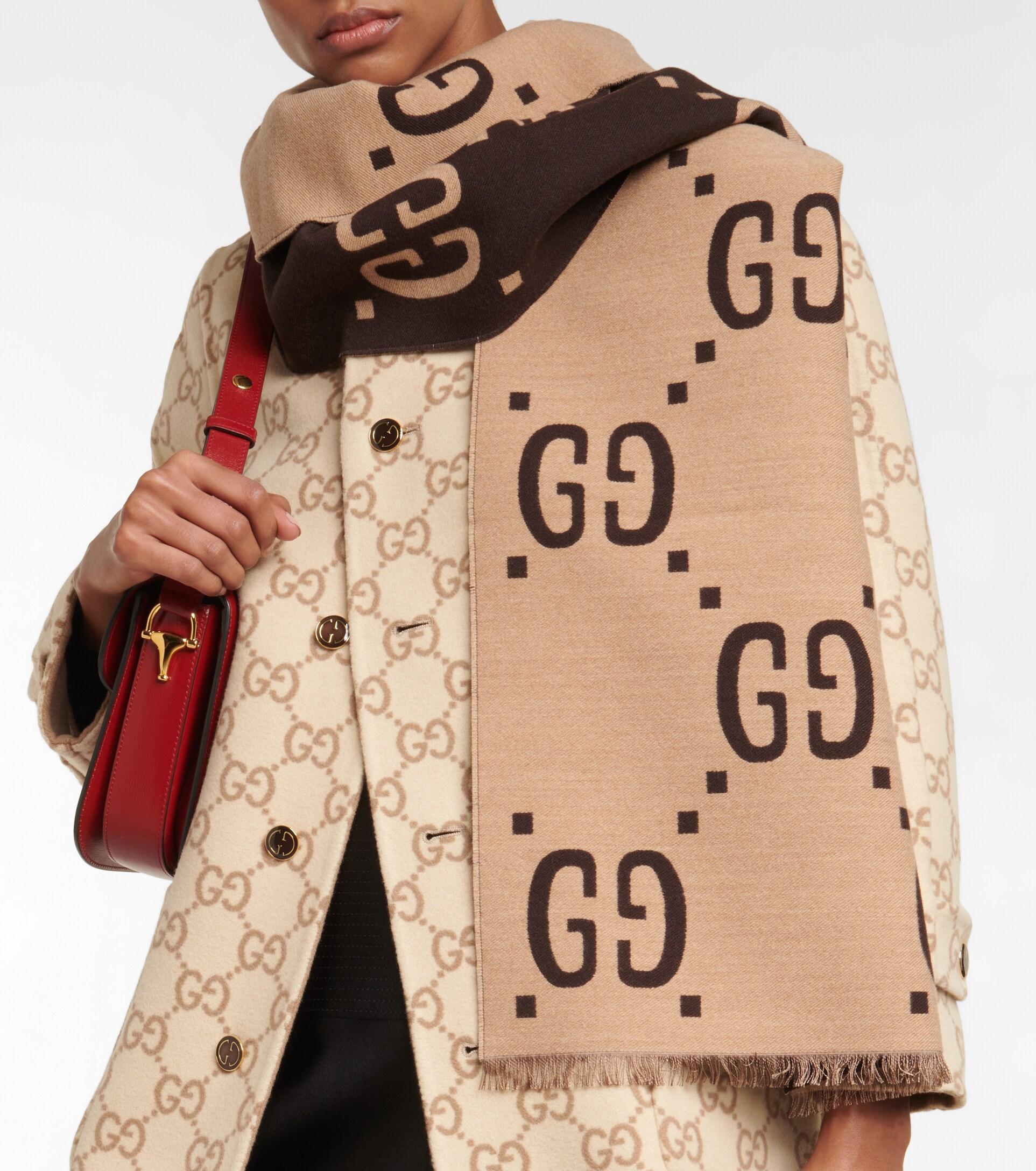 Gucci GG Jacquard Wool And Silk Scarf in Natural | Lyst
