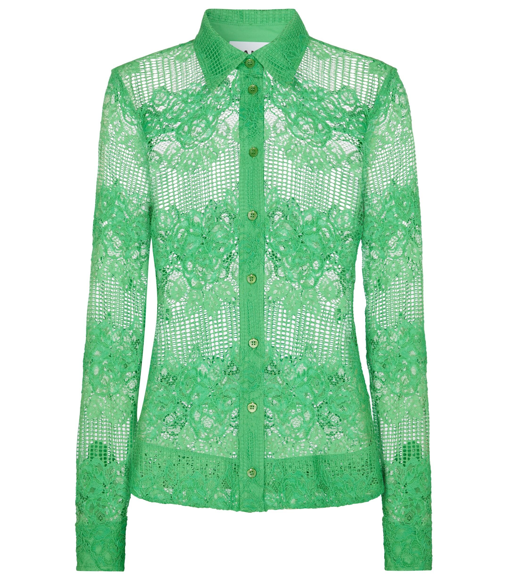 Ganni Synthetic Lace Shirt in Green | Lyst