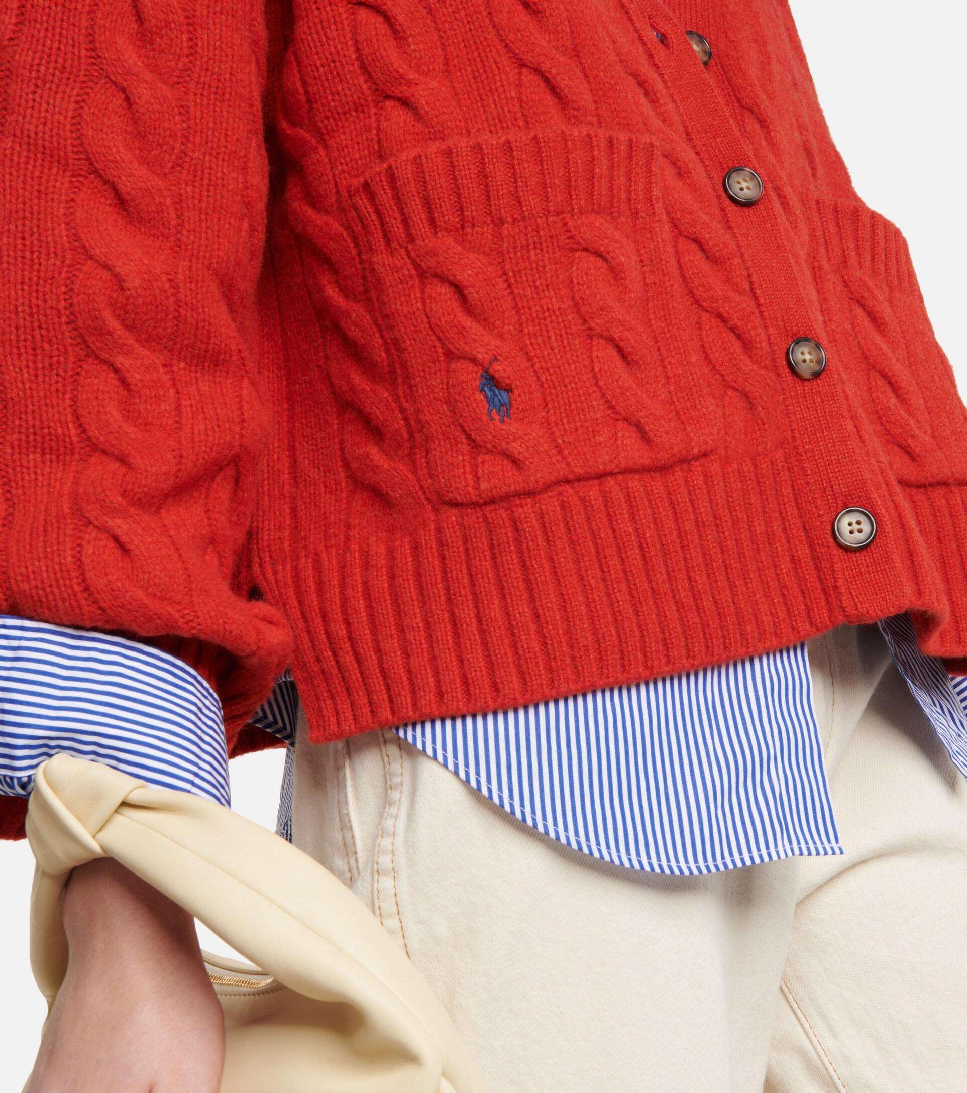Polo Ralph Lauren Cable-knit Cardigan in Red | Lyst