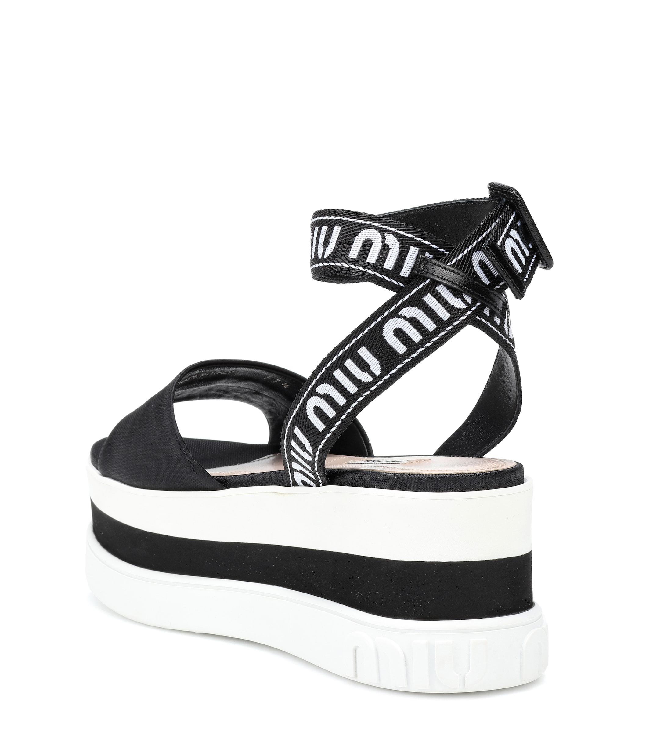 Miu Miu Synthetic Nylon Platform Sandals in Black White (Black) | Lyst