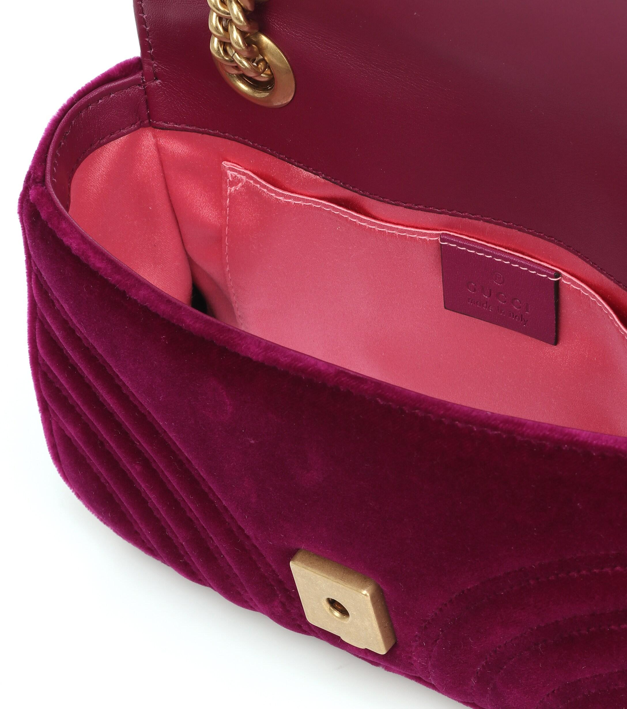 Gucci Velvet Matelasse Mini GG Marmont Fuchsia in Purple | Lyst