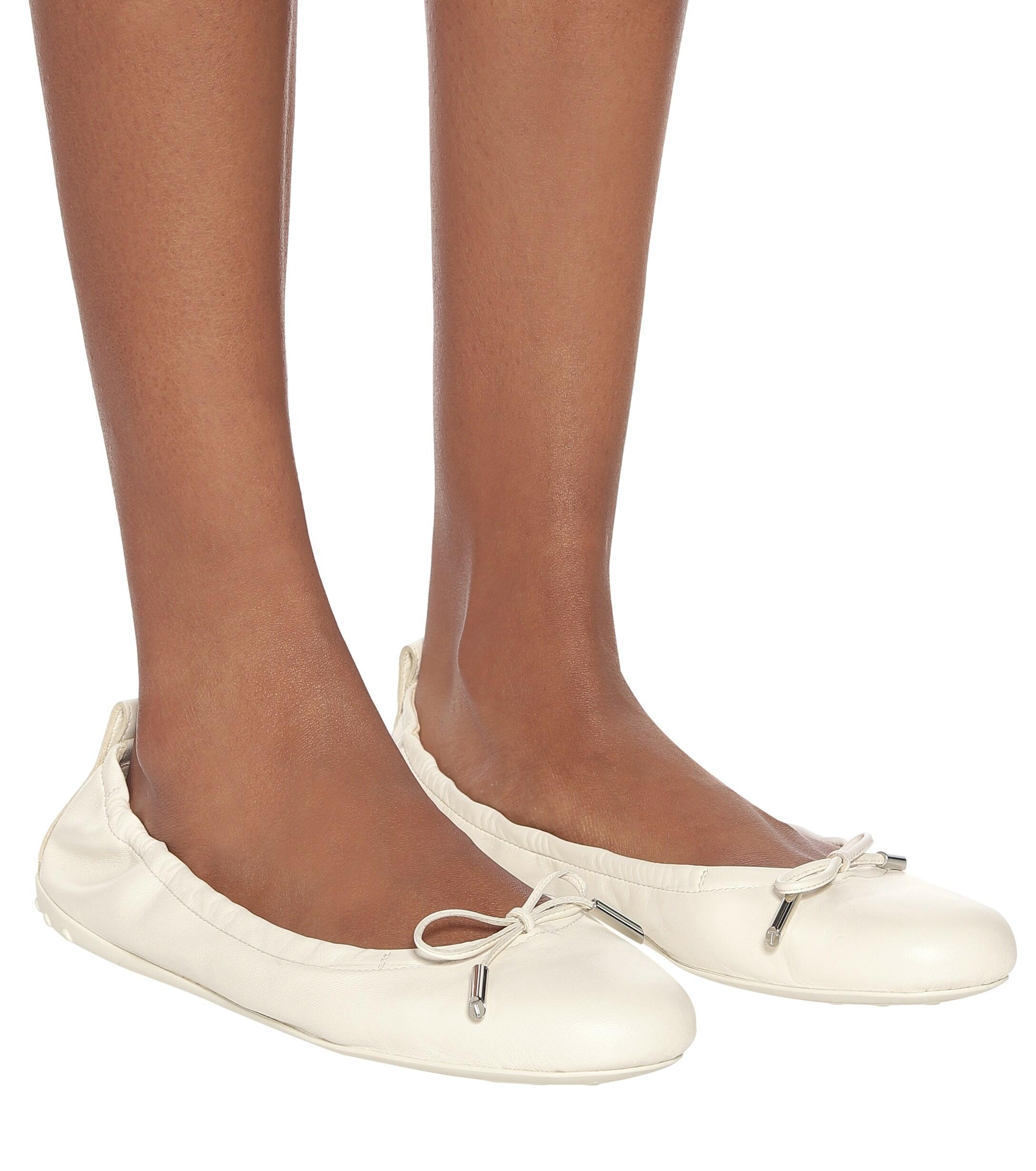 Tod's Leather Ballet Flats in White Lyst