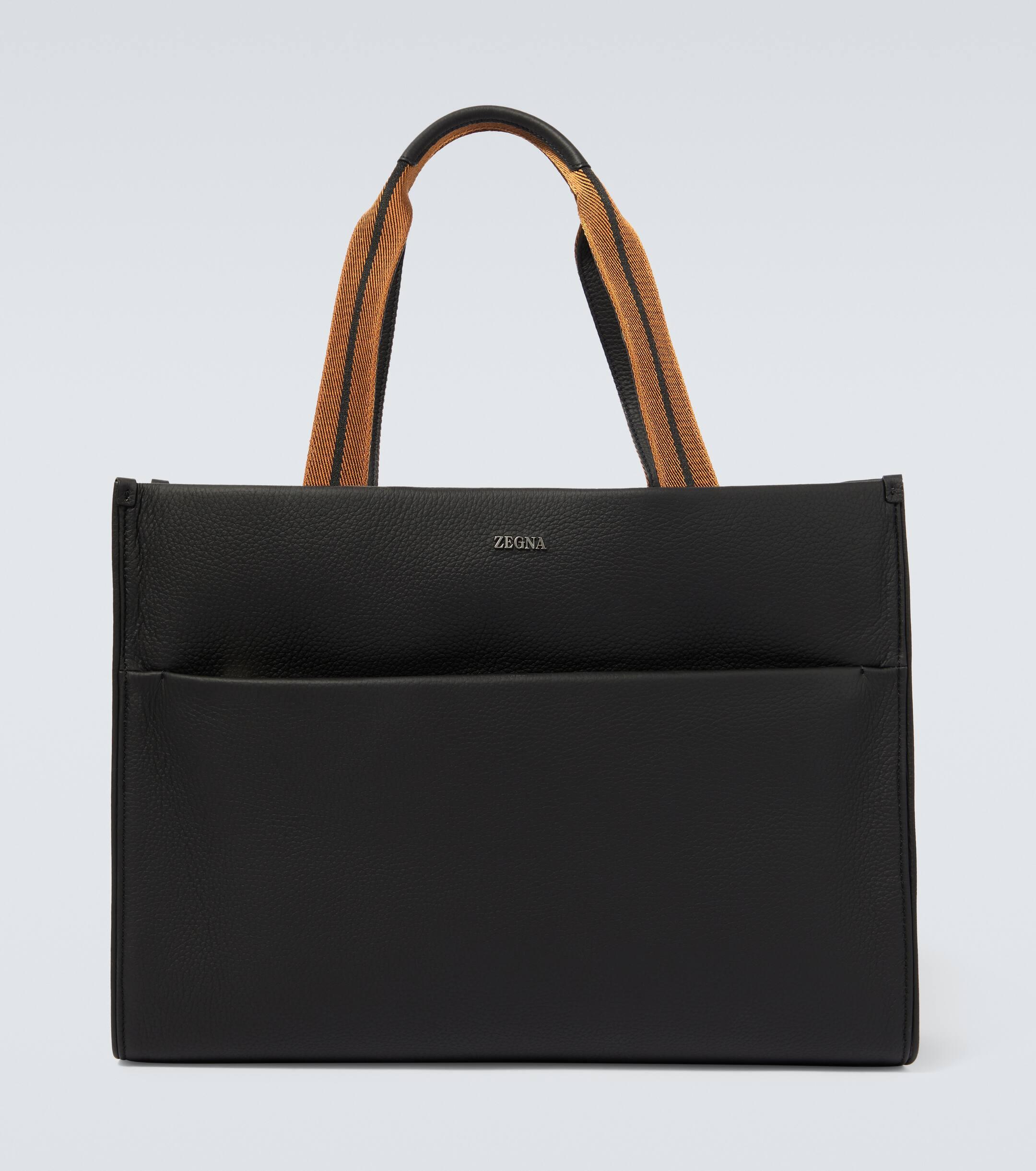 Ermenegildo Zegna Duffle Bag ZEGNA Leather Tote Bag In Black For