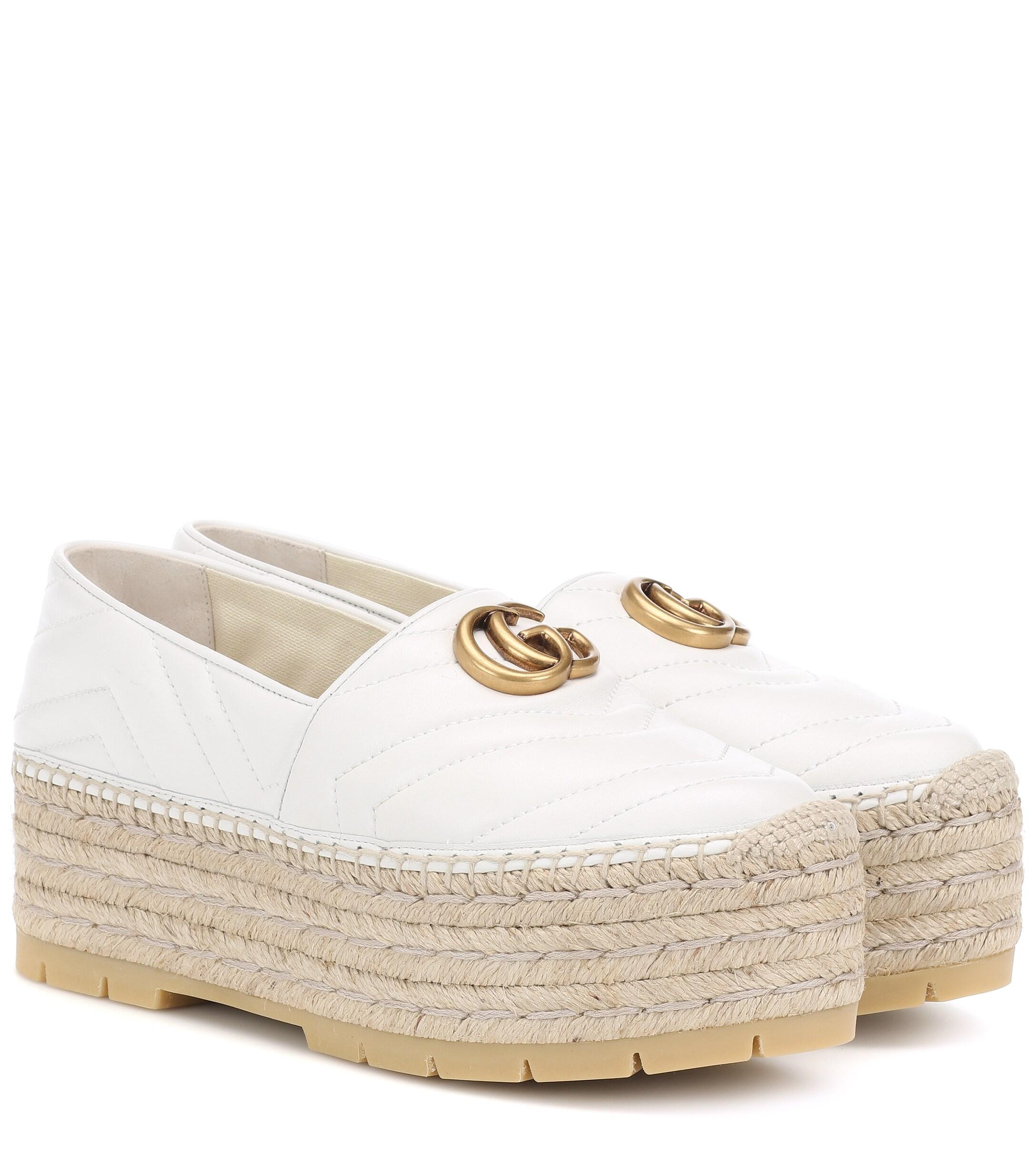 Gucci Chevron Leather Espadrille With Double G in White | Lyst