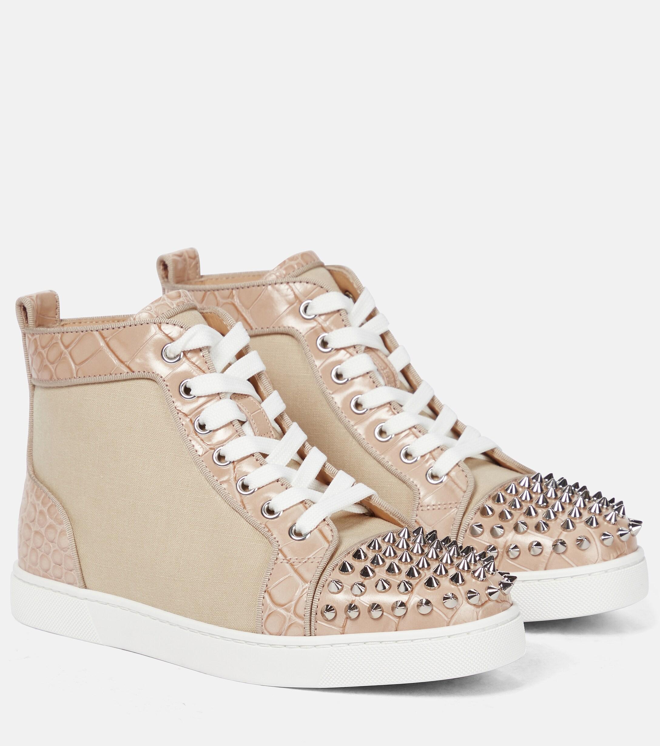 Christian Louboutin Lou Spikes Canvas Sneakers in Natural | Lyst UK