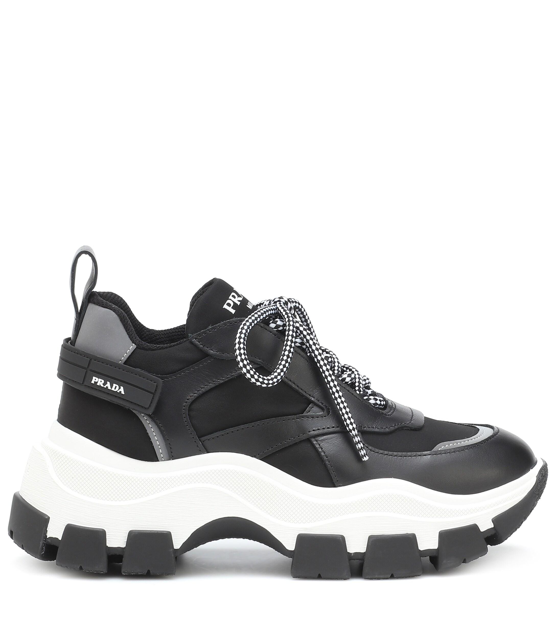 Prada Leather And Nylon Block Trainers in Black | Lyst