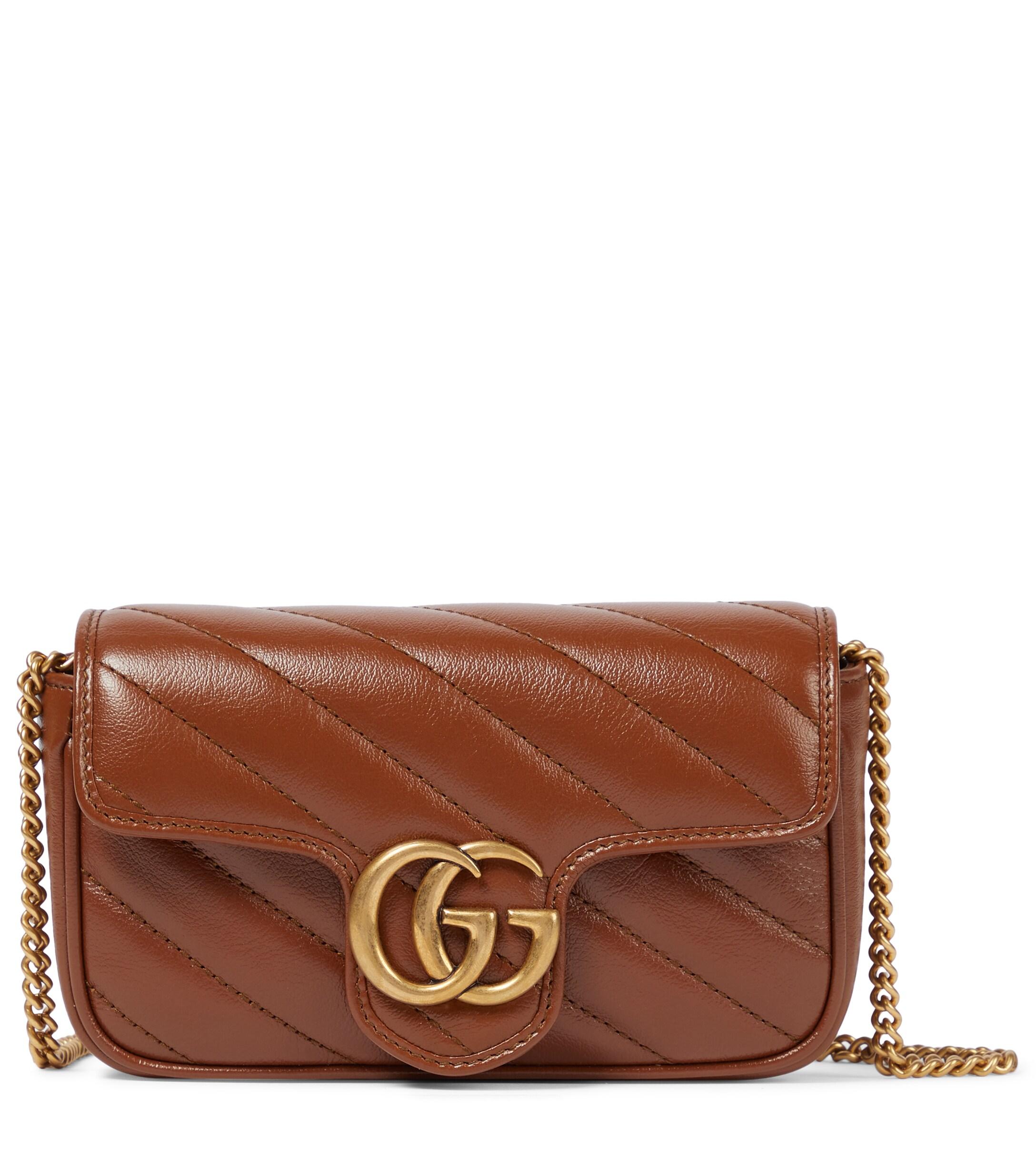 Gucci GG Marmont Super Mini Leather Shoulder Bag in Brown | Lyst UK