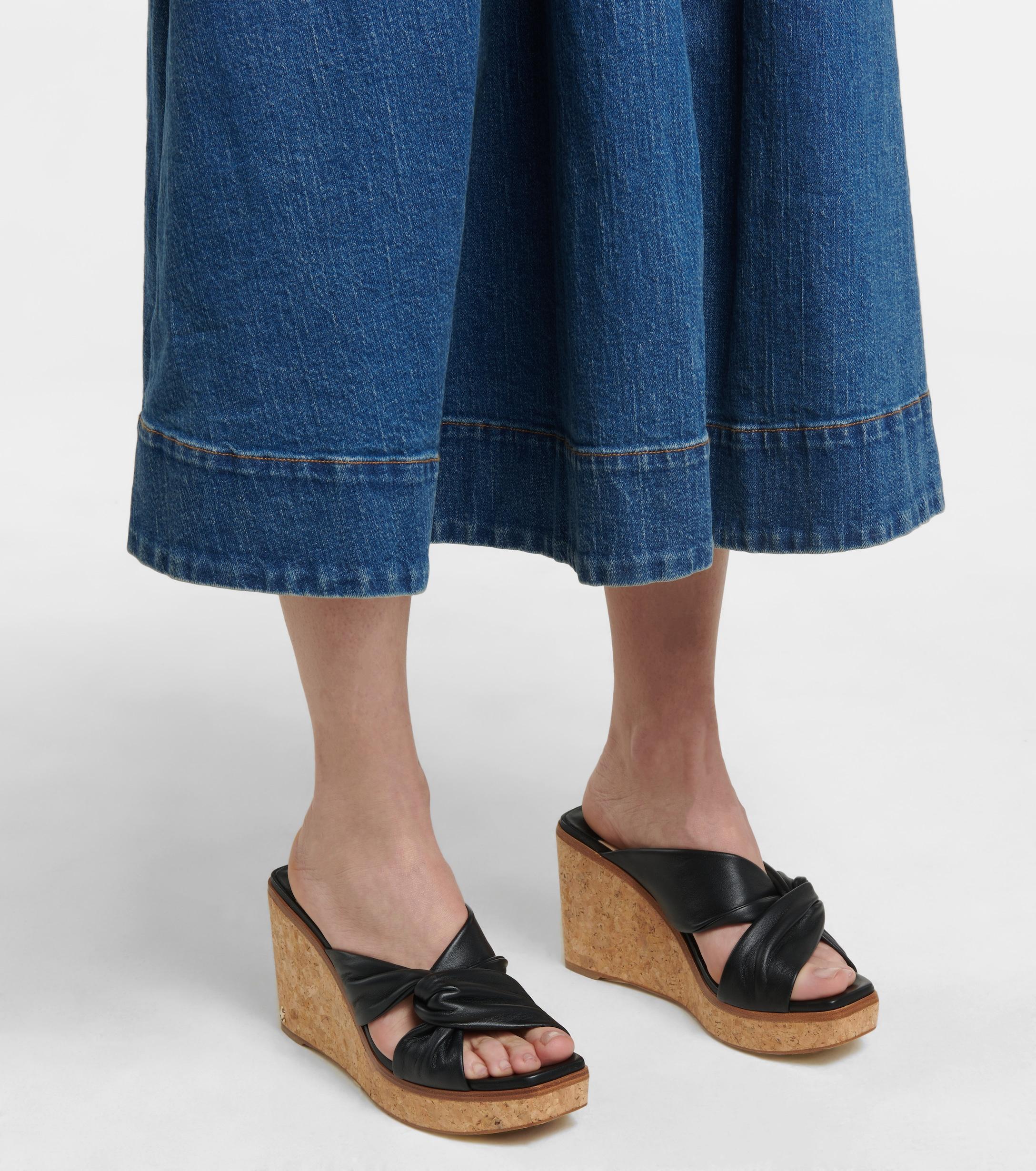Jimmy Choo Narisa 90 Leather Wedge Sandals in Black | Lyst
