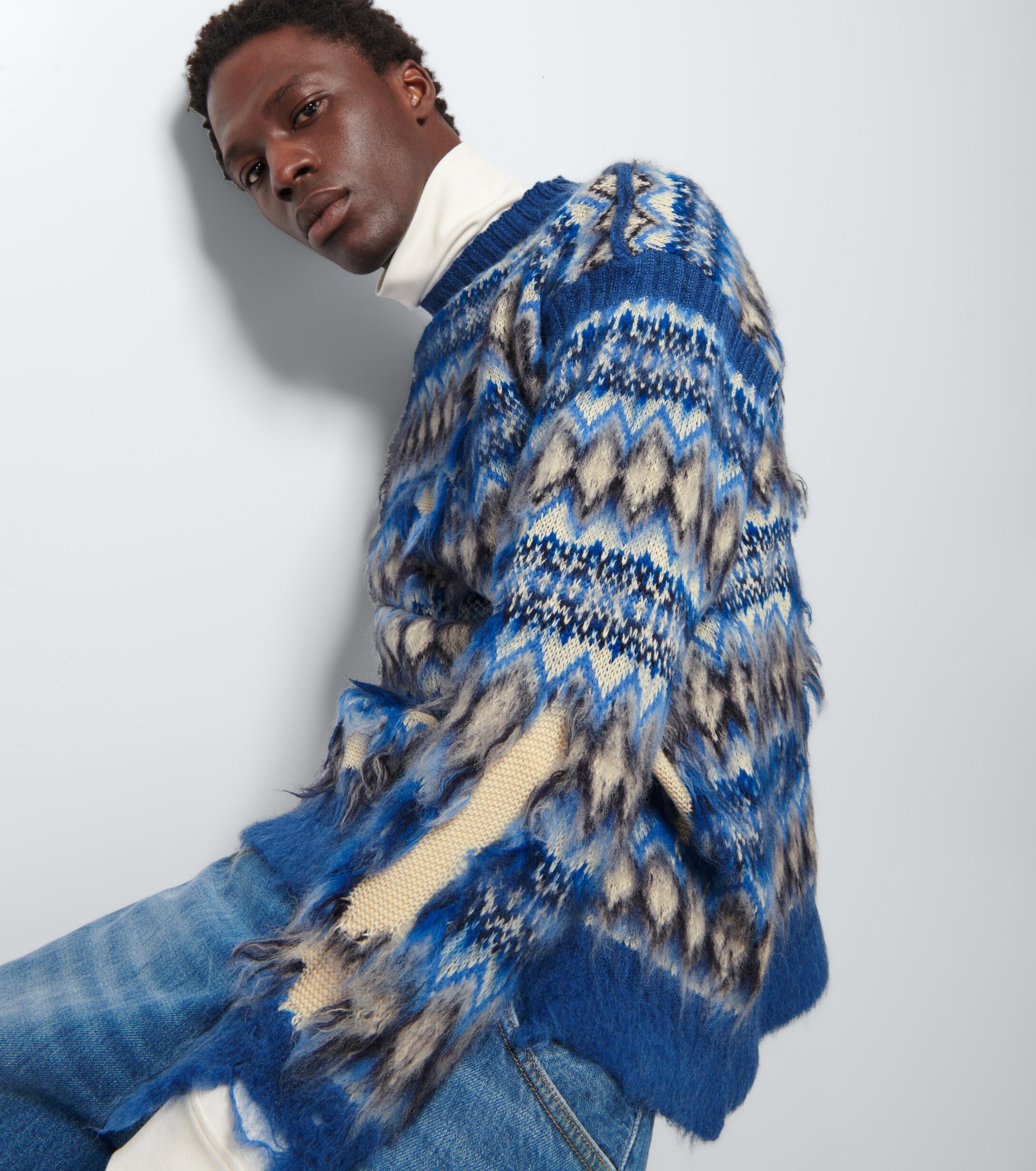 Maison Margiela Distressed Wool-blend Fairisle Sweater in Blue for 
