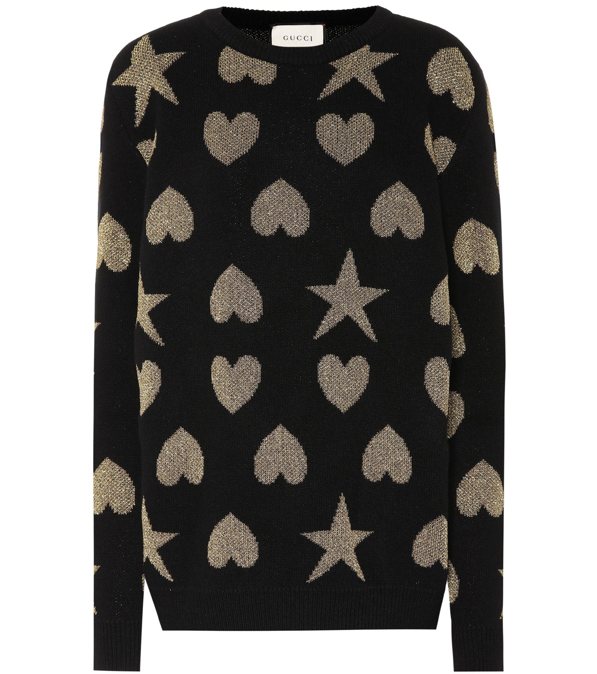 Gucci Hearts And Stars Wool-blend Sweater in Black - Lyst