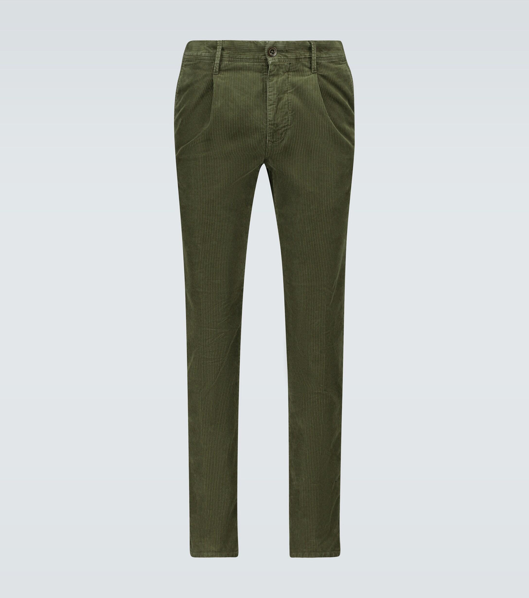 Incotex Corduroy Pleated Pants in Green for Men - Lyst