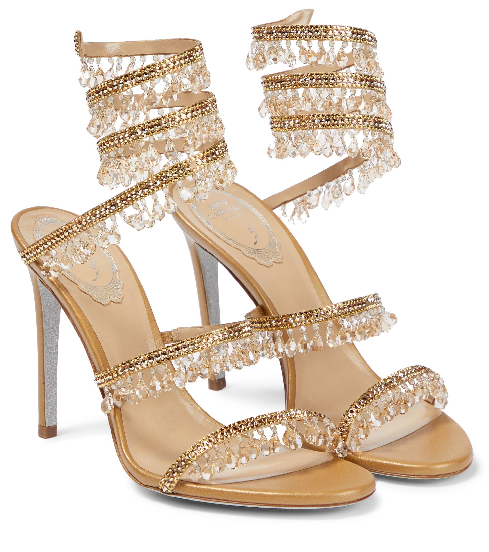 Rene Caovilla Chandelier Embellished Satin Sandals in Metallic | Lyst