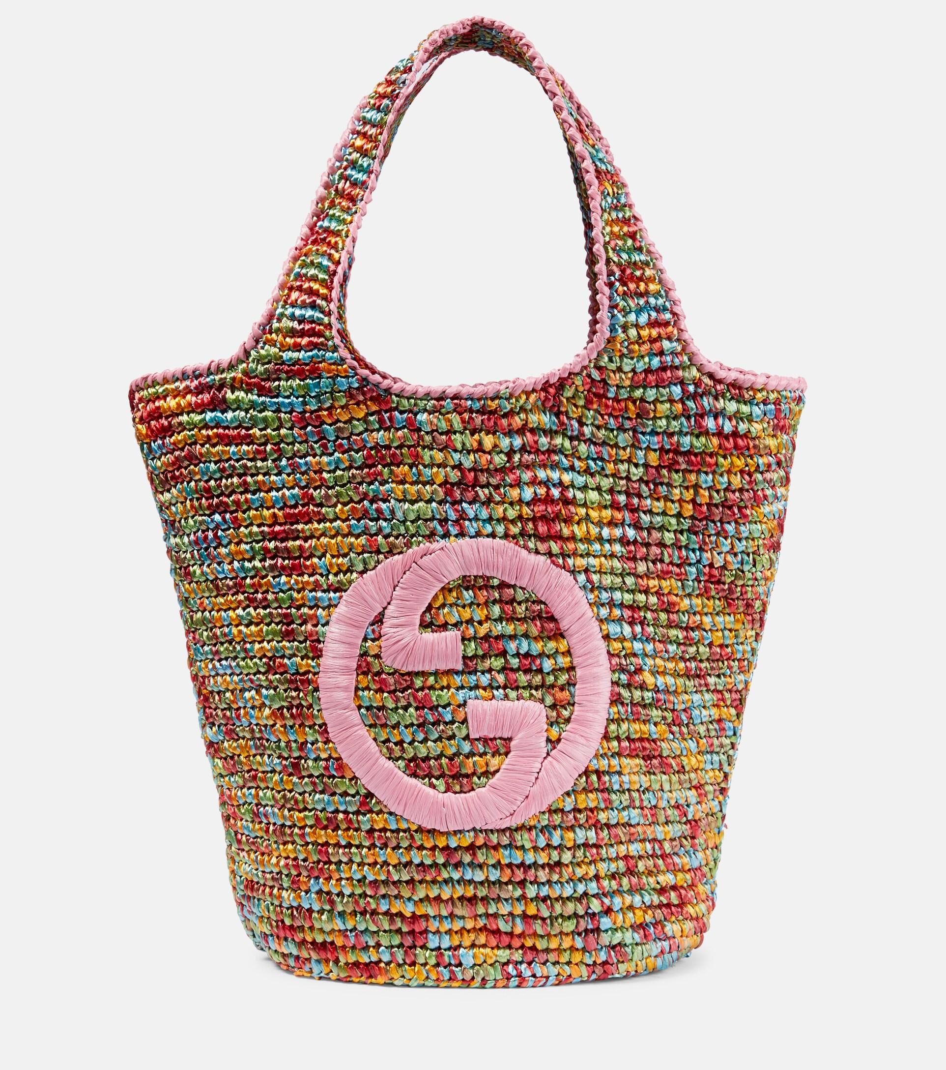 Gucci Blondie Raffia effect Tote Bag in Pink Lyst