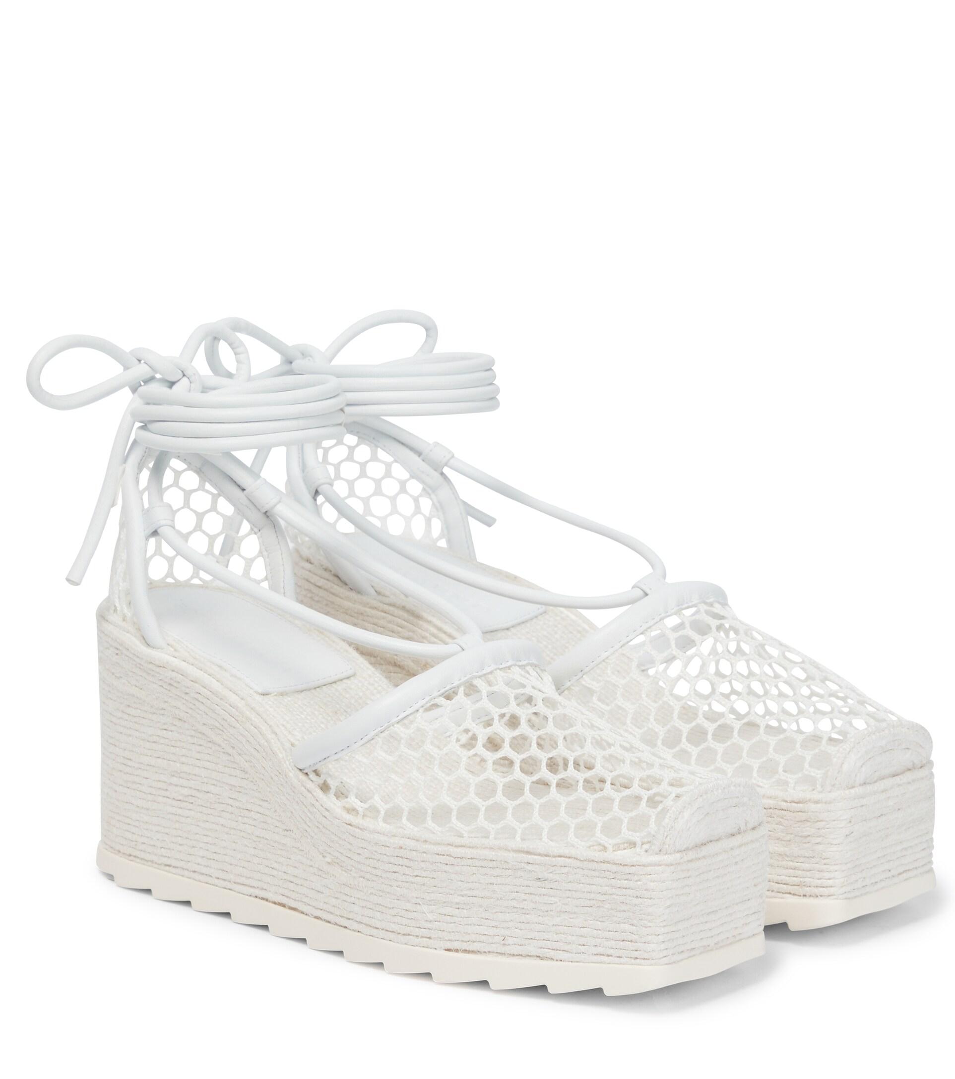 Womens Shoes Heels Wedge sandals Bottega Veneta White Stretch Wedge Espadrillas 