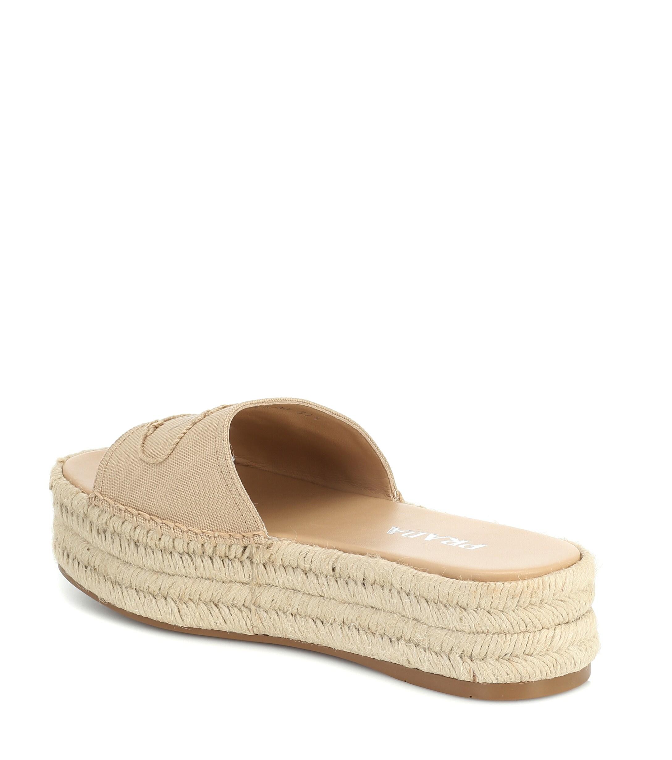 Prada Canvas Espadrille Slides in Beige (Natural) | Lyst