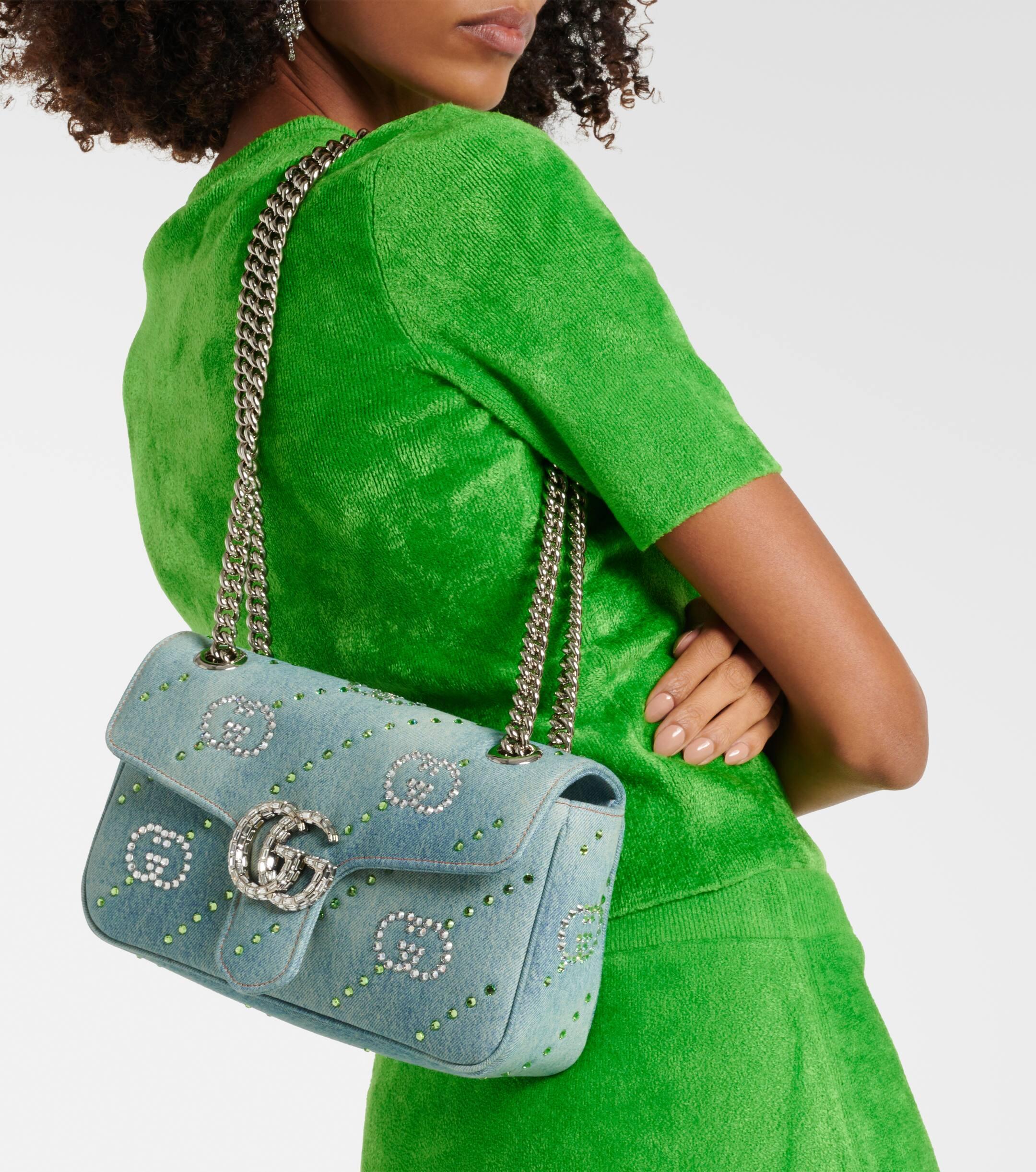 Gucci Gg Marmont Embellished Denim Shoulder Bag in Blue Lyst UK