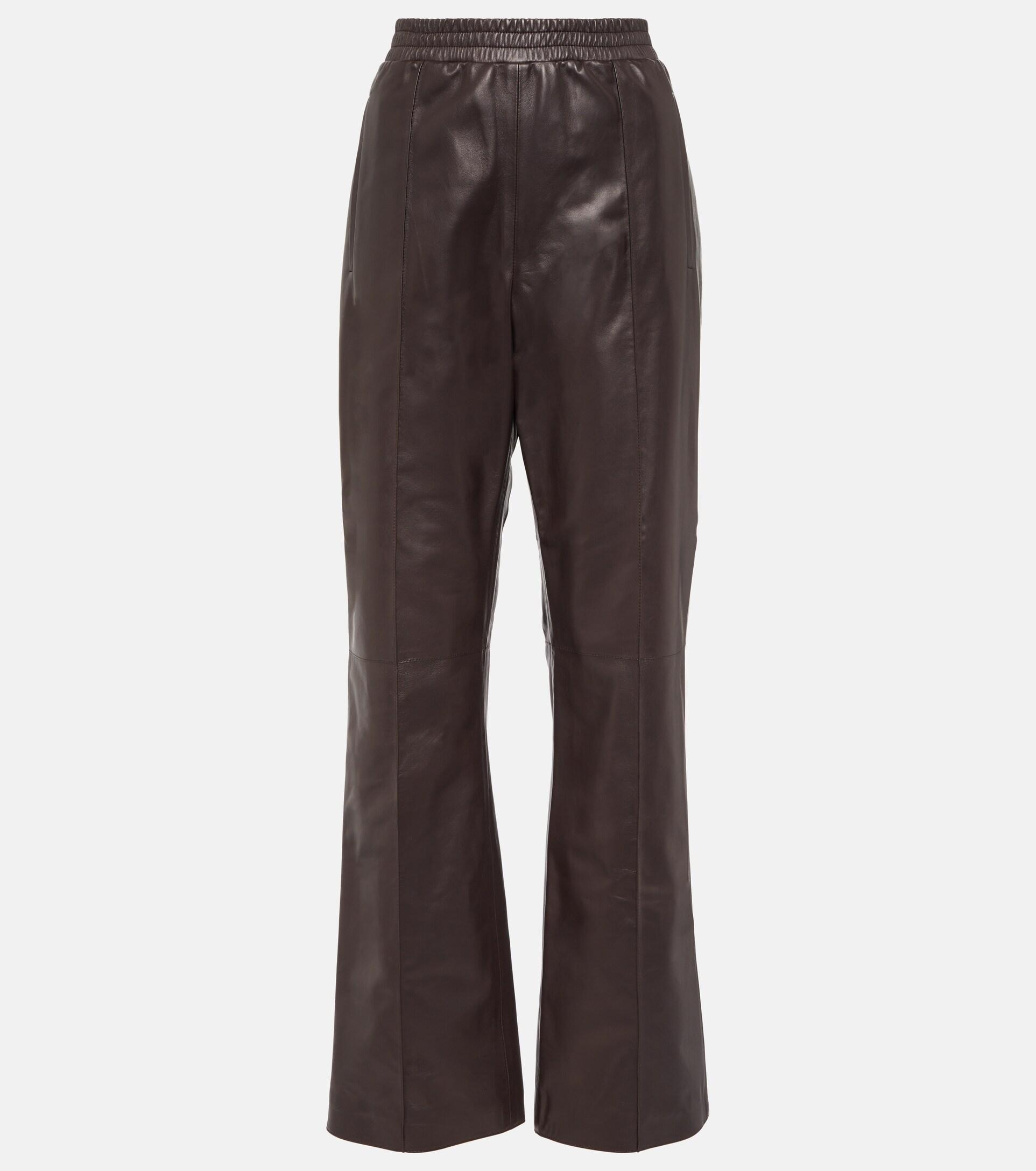 Loewe Flared Leather Pants in Brown | Lyst