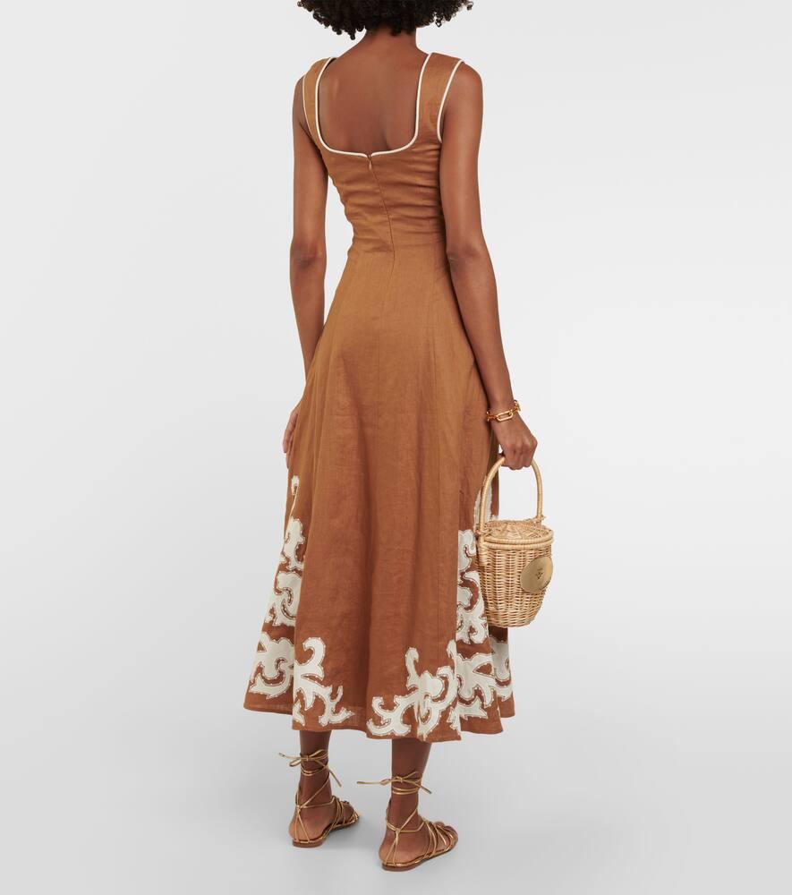 alemais ruby applique midi dress ALMAIS Ruby Applique Linen Midi Dress in Metallic