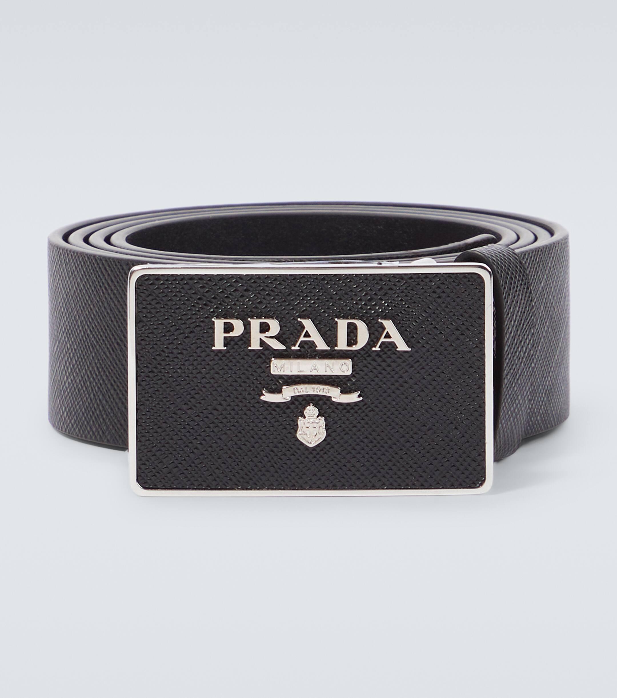 Prada Saffiano Leather Logo Belt in Black for Men Lyst UK