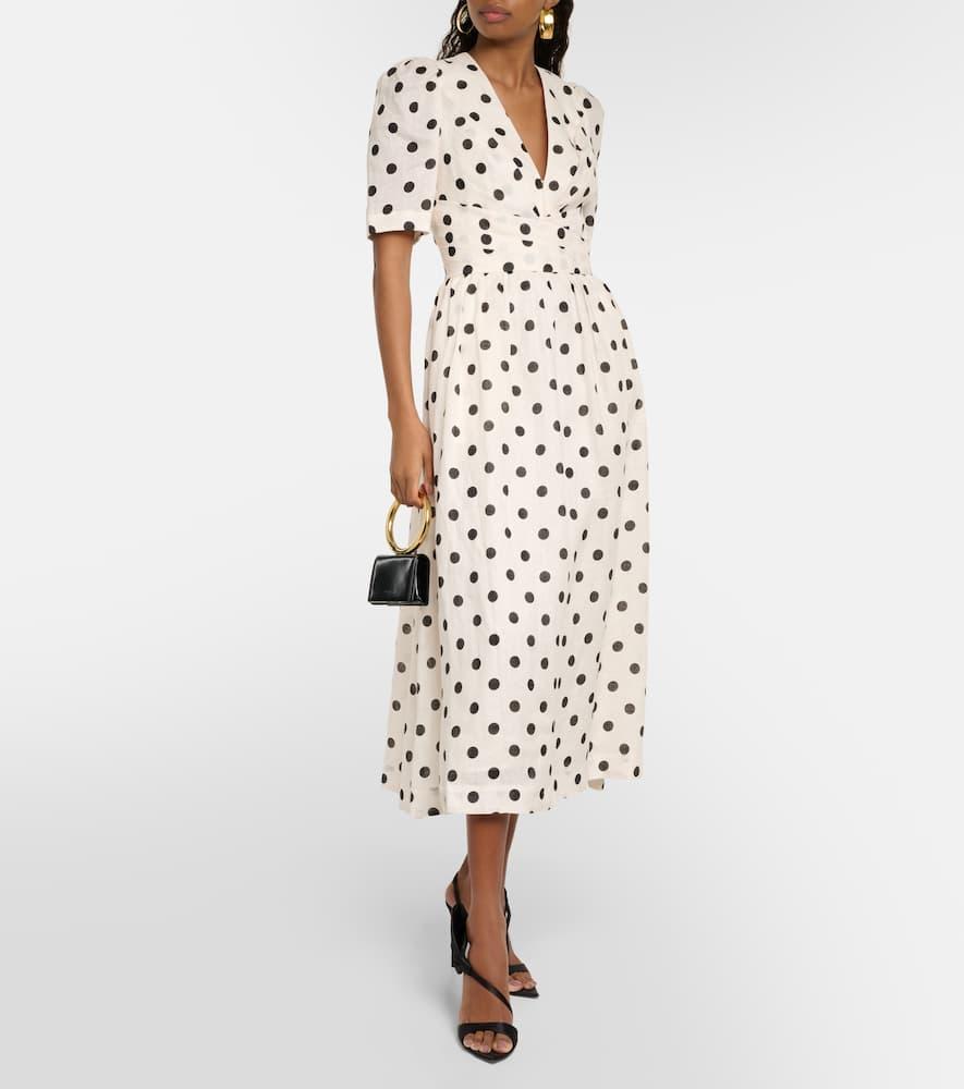 Zimmermann Crush Polka-Dot Linen Midi Dress in White | Lyst UK