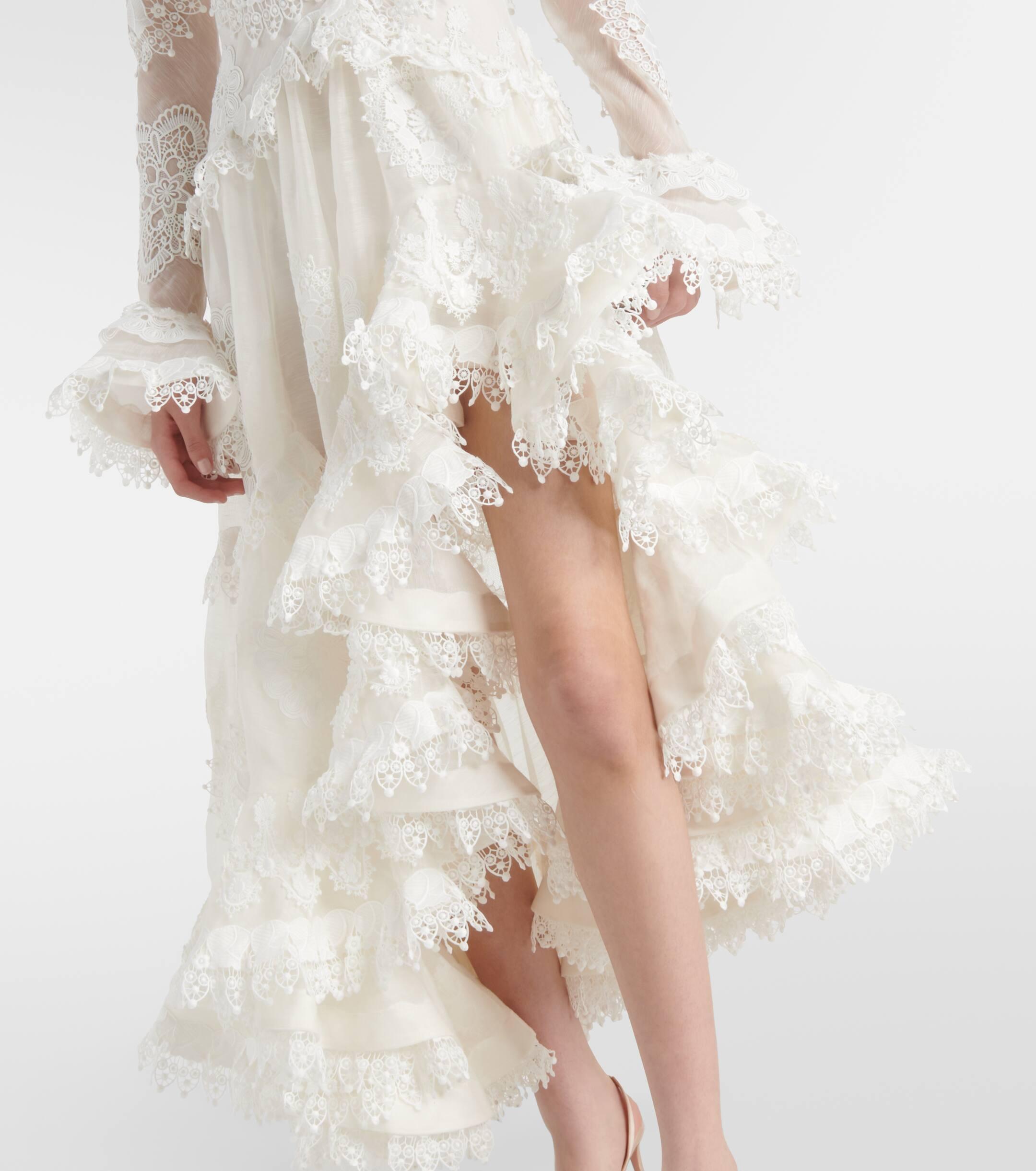 Robe Longue Zimmermann Blanche En Dentelle Et Soie - Taille 36 - Style A-line Sans Manches - Occasion Très Bon état