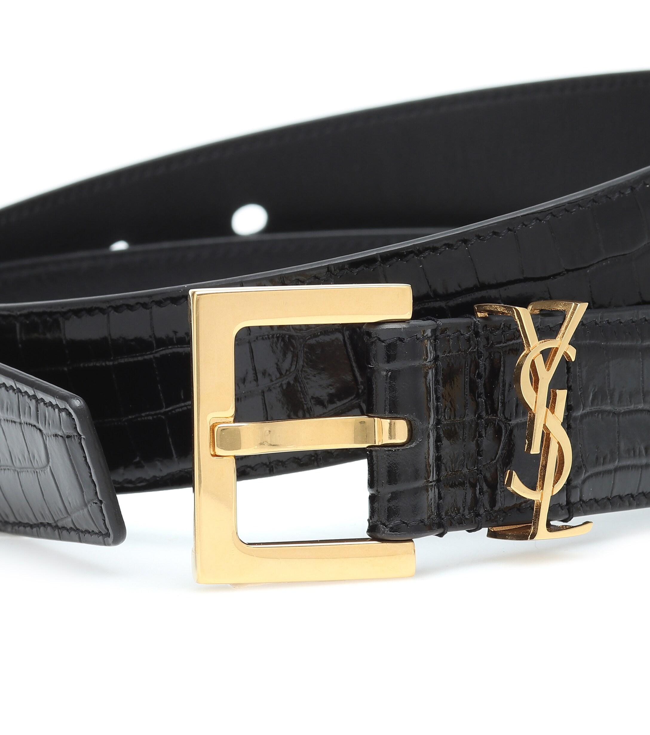Saint Laurent Monogram Leather Belt in Black | Lyst