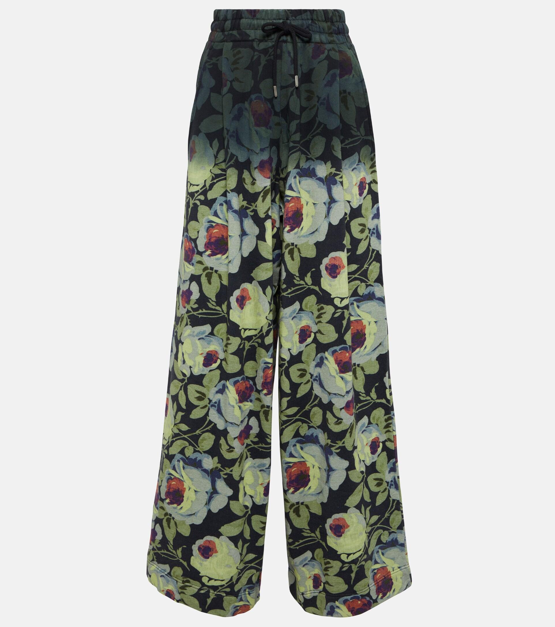 Dries Van Noten Floral Cotton Wide-leg Pants in Green | Lyst
