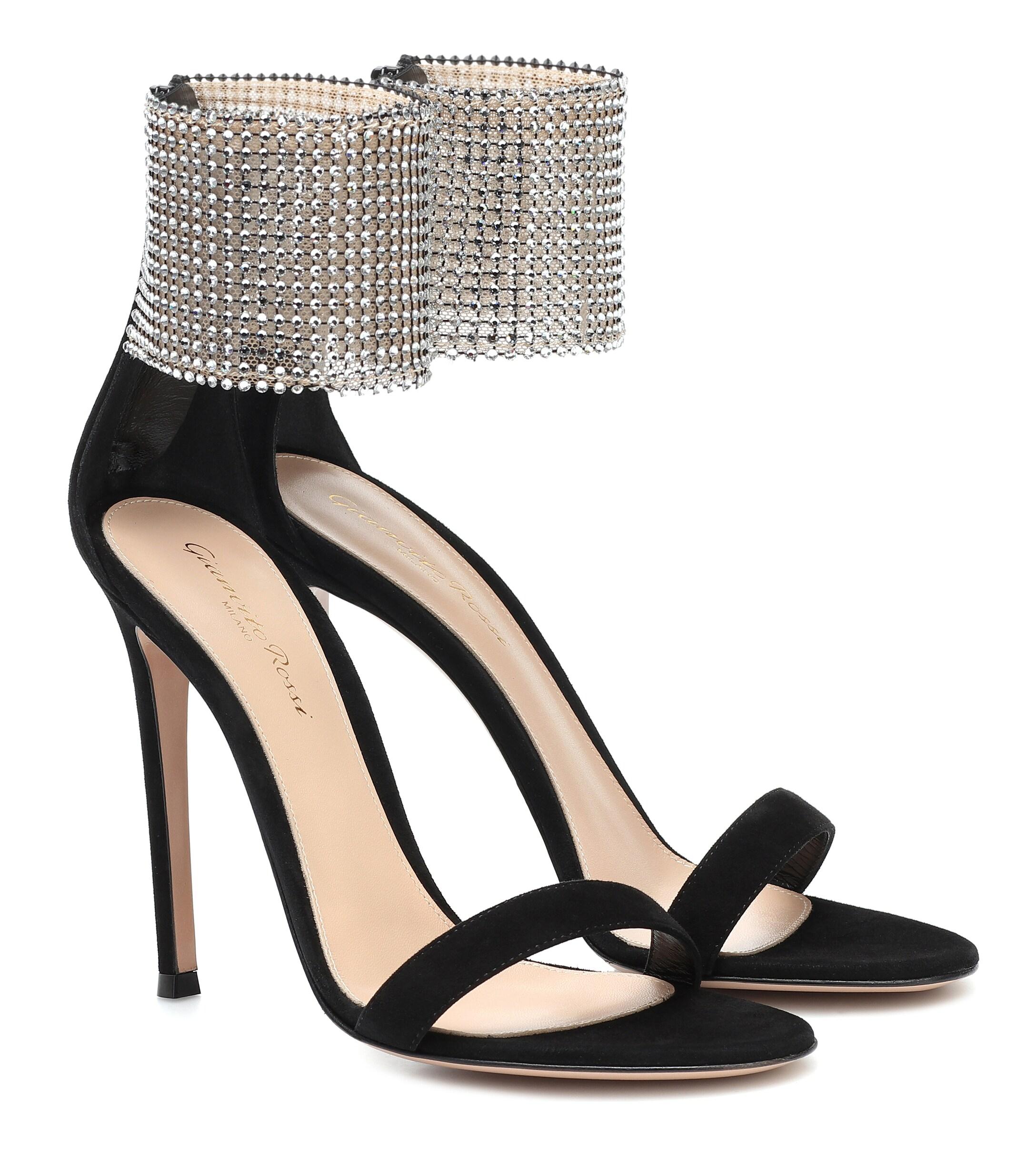 Gianvito Rossi Adore 110 Embellished Suede Sandals in Black | Lyst