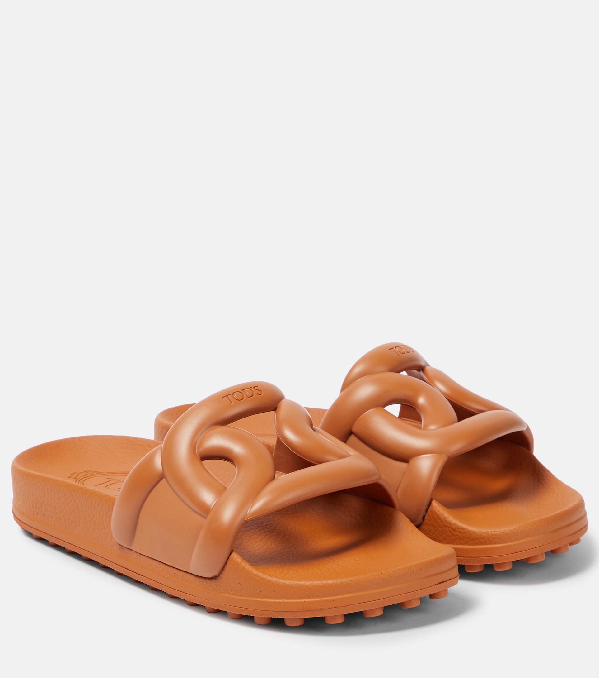 Tod's Logo Slides in Brown Lyst