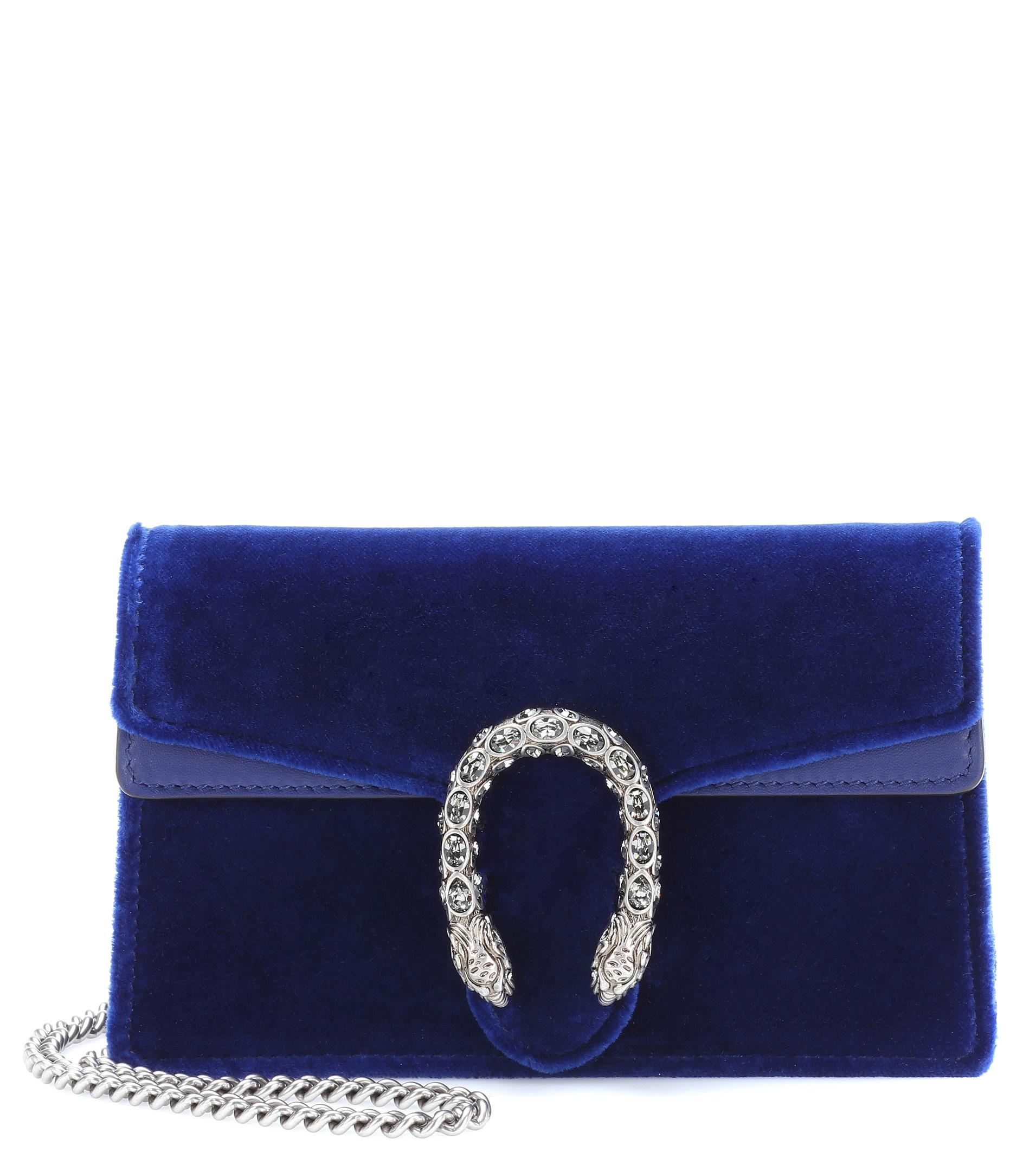 Gucci Dionysus Velvet And Leather Clutch in Blue Lyst