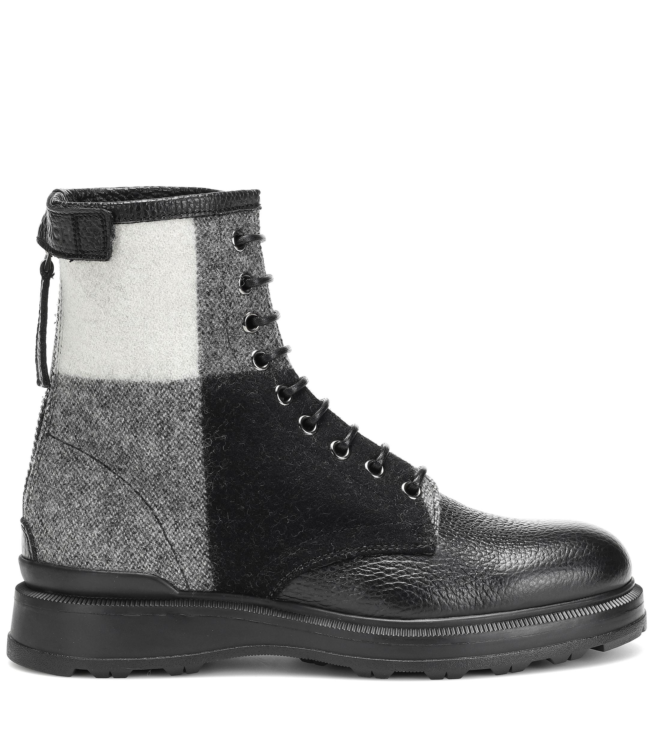 Woolrich Check Leather Ankle Boots in Black | Lyst